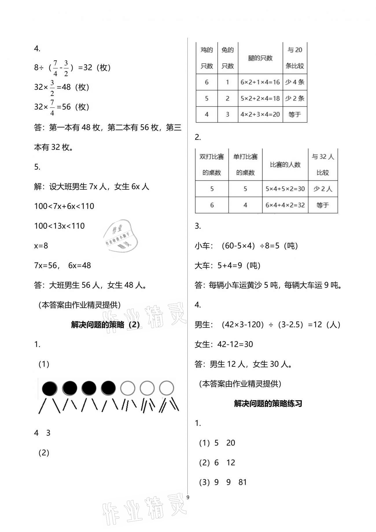 2021年练习与测试小学数学六年级下册苏教版彩色版提优版 参考答案第9页