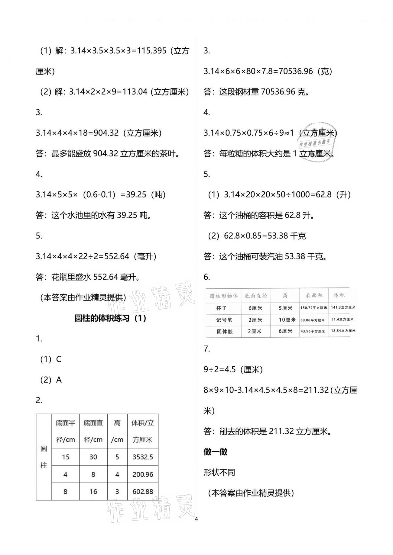 2021年練習(xí)與測(cè)試小學(xué)數(shù)學(xué)六年級(jí)下冊(cè)蘇教版彩色版提優(yōu)版 參考答案第4頁(yè)