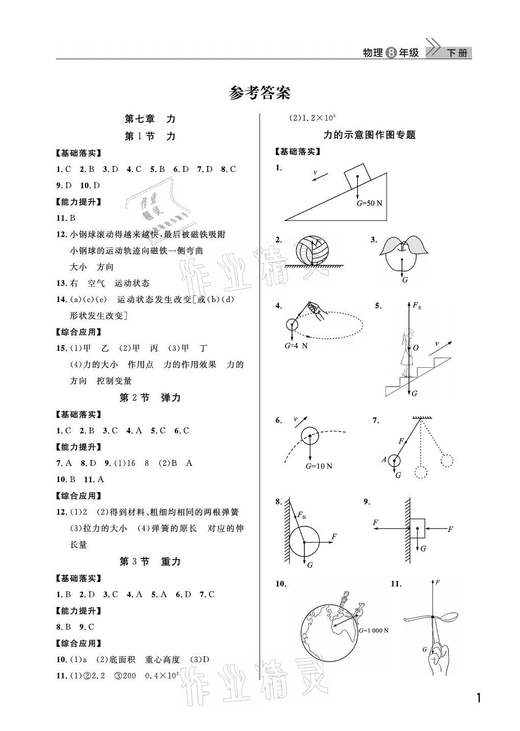 2021年課堂作業(yè)八年級(jí)物理下冊(cè)人教版武漢出版社 參考答案第1頁(yè)