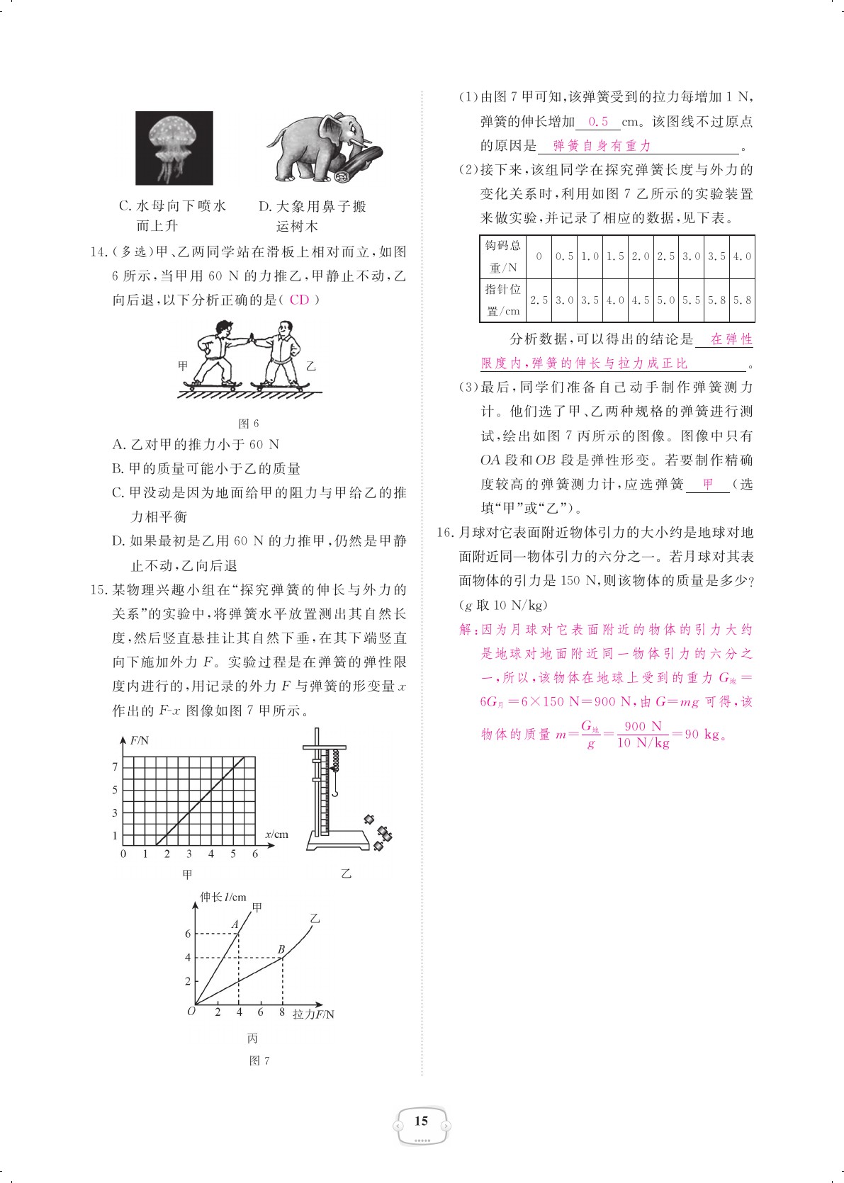 2021年領(lǐng)航新課標(biāo)練習(xí)冊(cè)八年級(jí)物理下冊(cè)人教版 參考答案第15頁(yè)