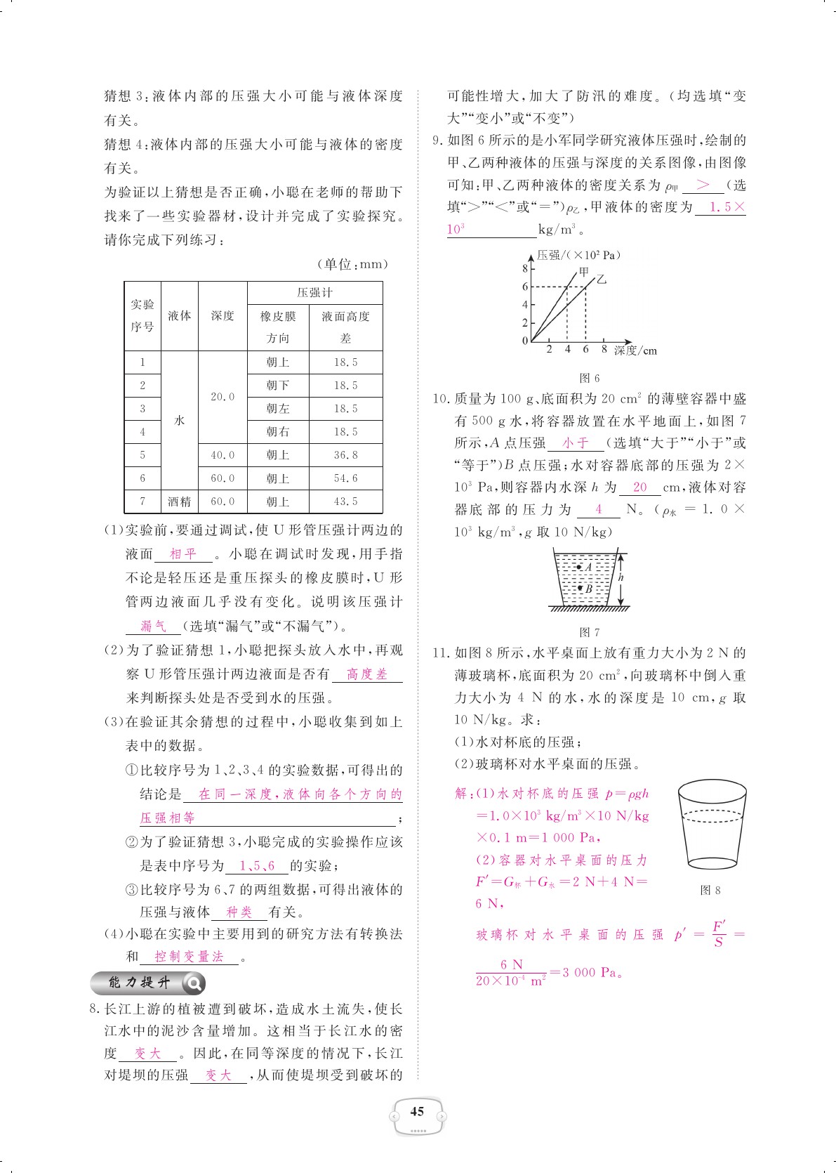 2021年領(lǐng)航新課標(biāo)練習(xí)冊八年級物理下冊人教版 參考答案第45頁