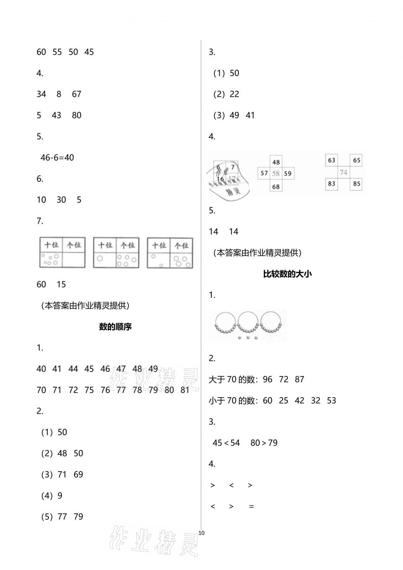 2021年練習(xí)與測試小學(xué)數(shù)學(xué)一年級下冊蘇教版彩色版提優(yōu)版 參考答案第10頁