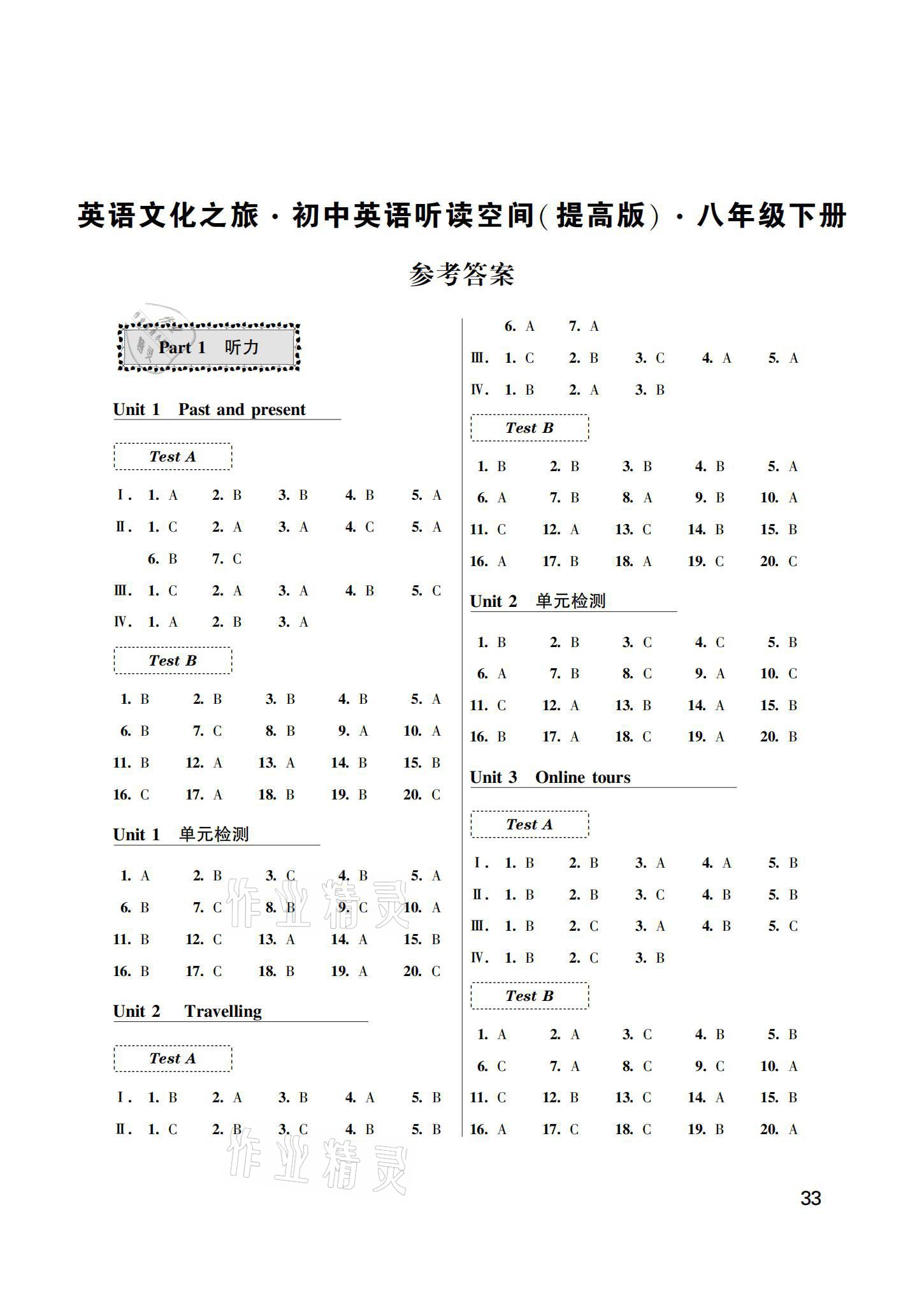 2021年初中英语听读空间八年级下册译林版提高版 参考答案第1页