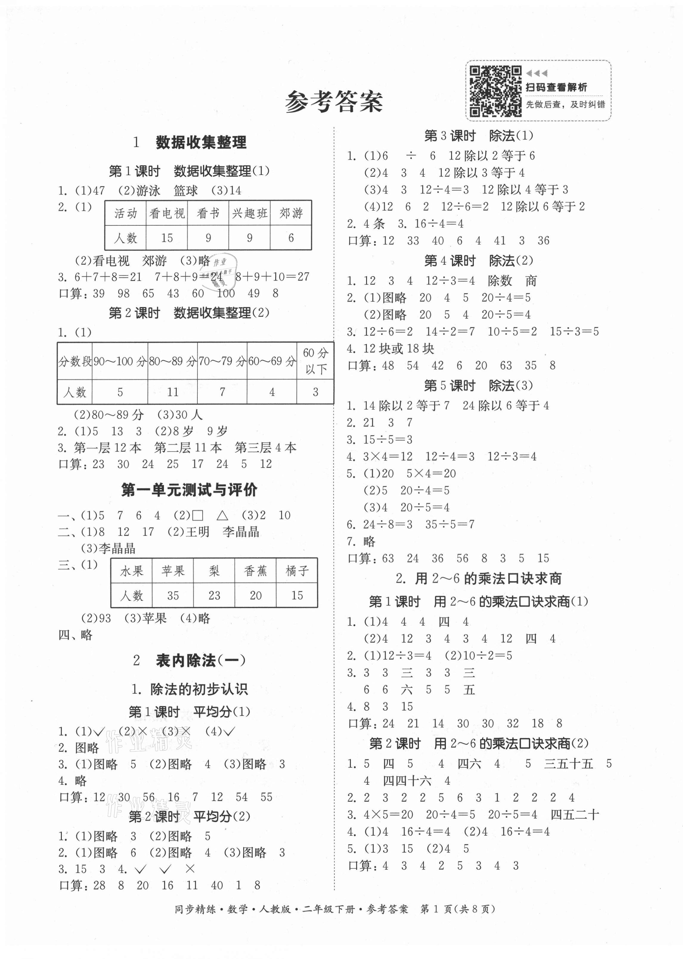 2021年同步精练二年级数学下册人教版 第1页