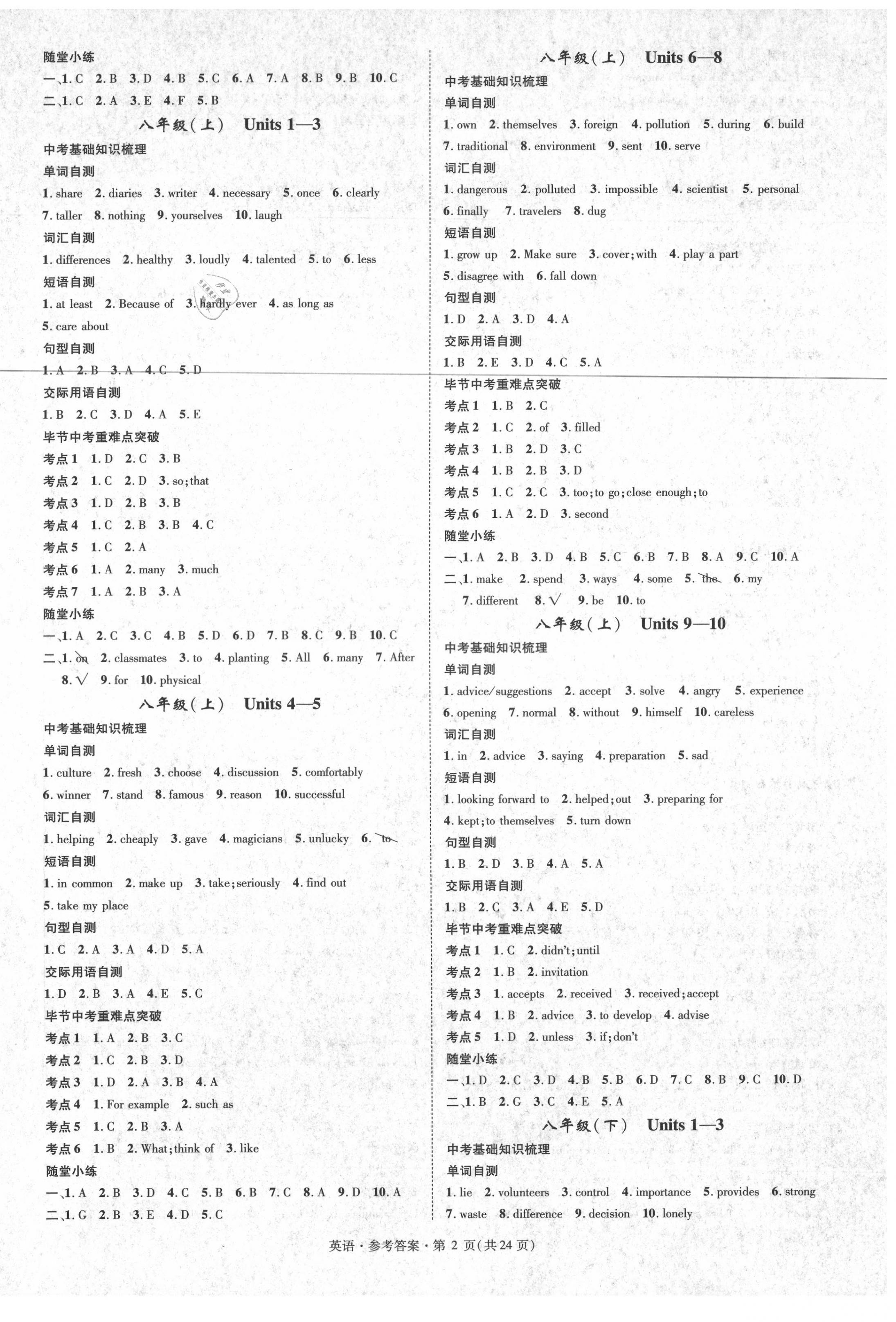 2021年名師測控中考特訓(xùn)方案英語畢節(jié)專版 第2頁