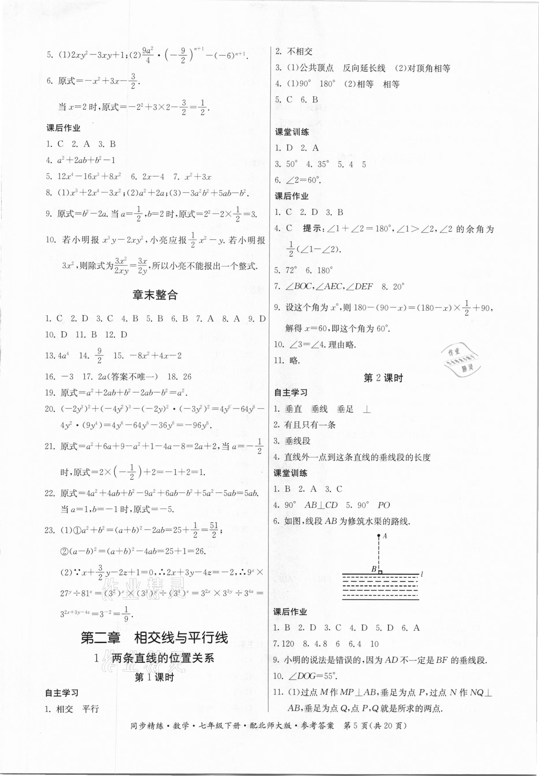 2021年同步精練七年級(jí)數(shù)學(xué)下冊(cè)北師大版廣東人民出版社 第5頁(yè)