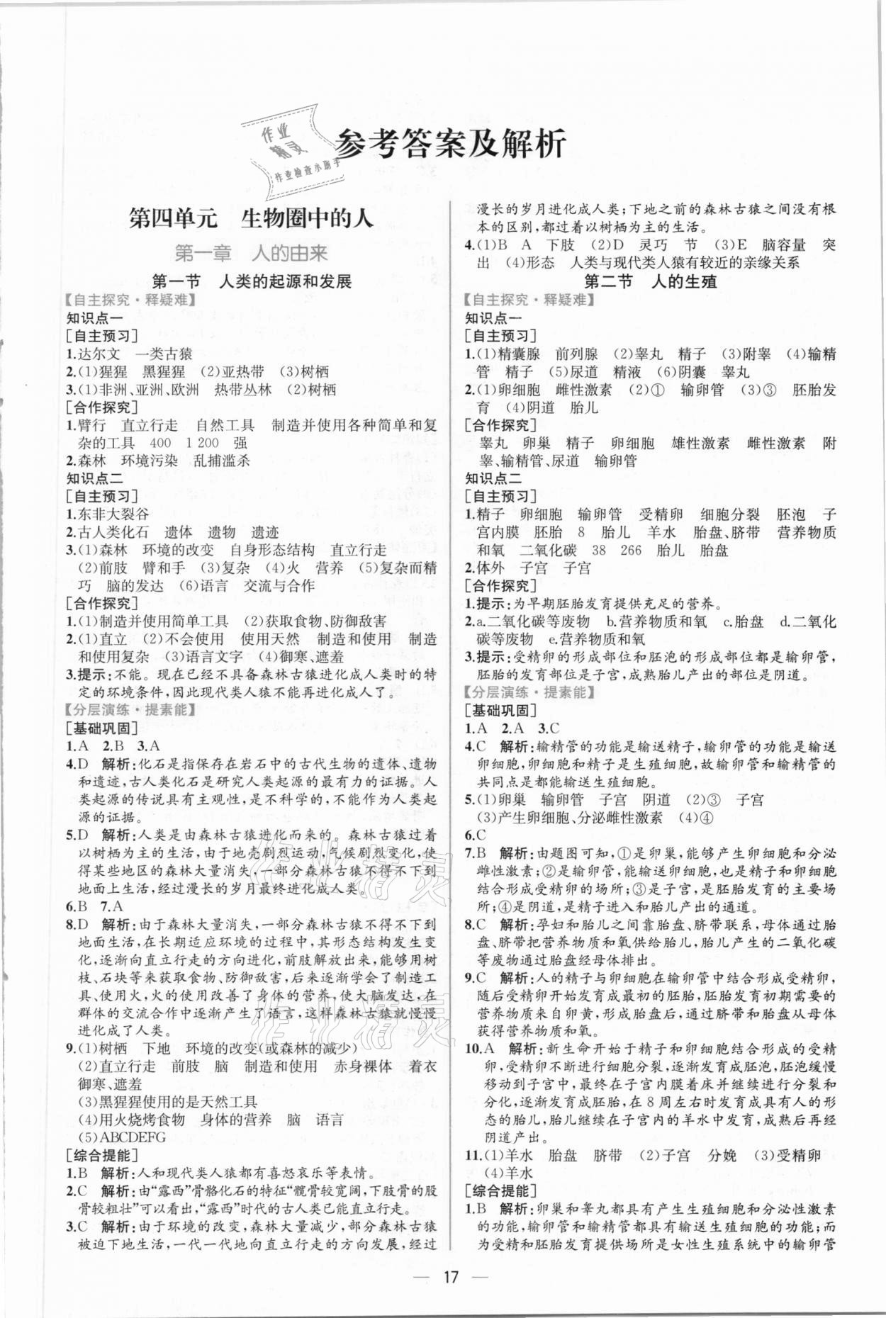 2021年同步導(dǎo)學(xué)案課時練七年級生物下冊人教版 第1頁