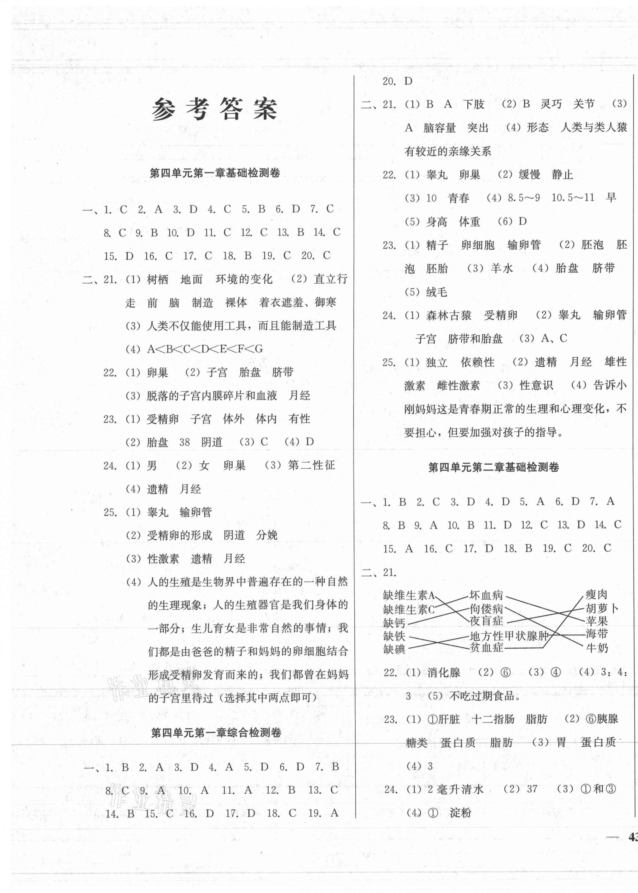 2020年同步检测卷七年级生物下册人教版 第1页