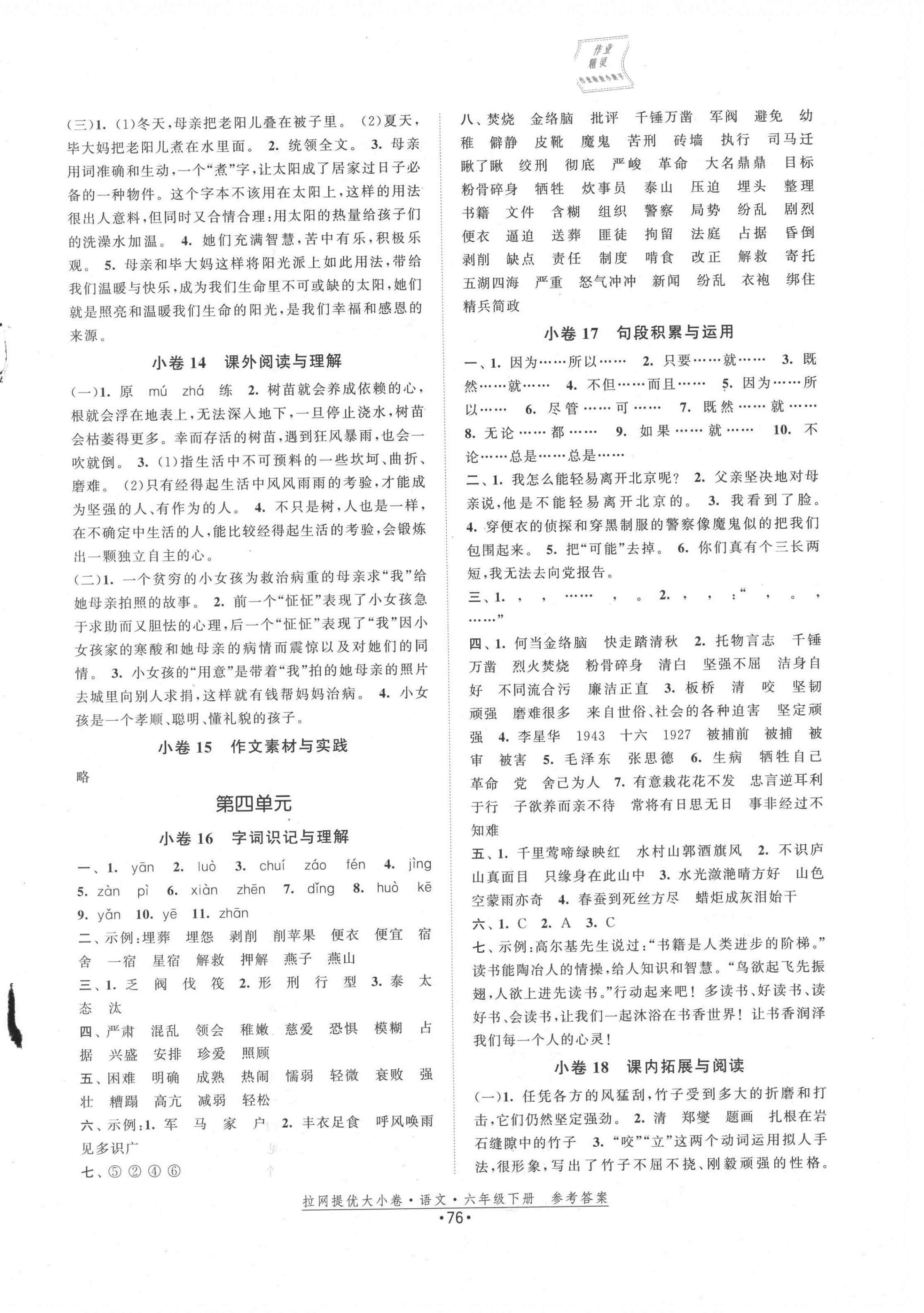 2021年拉網提優大小卷六年級語文下冊人教版 第4頁