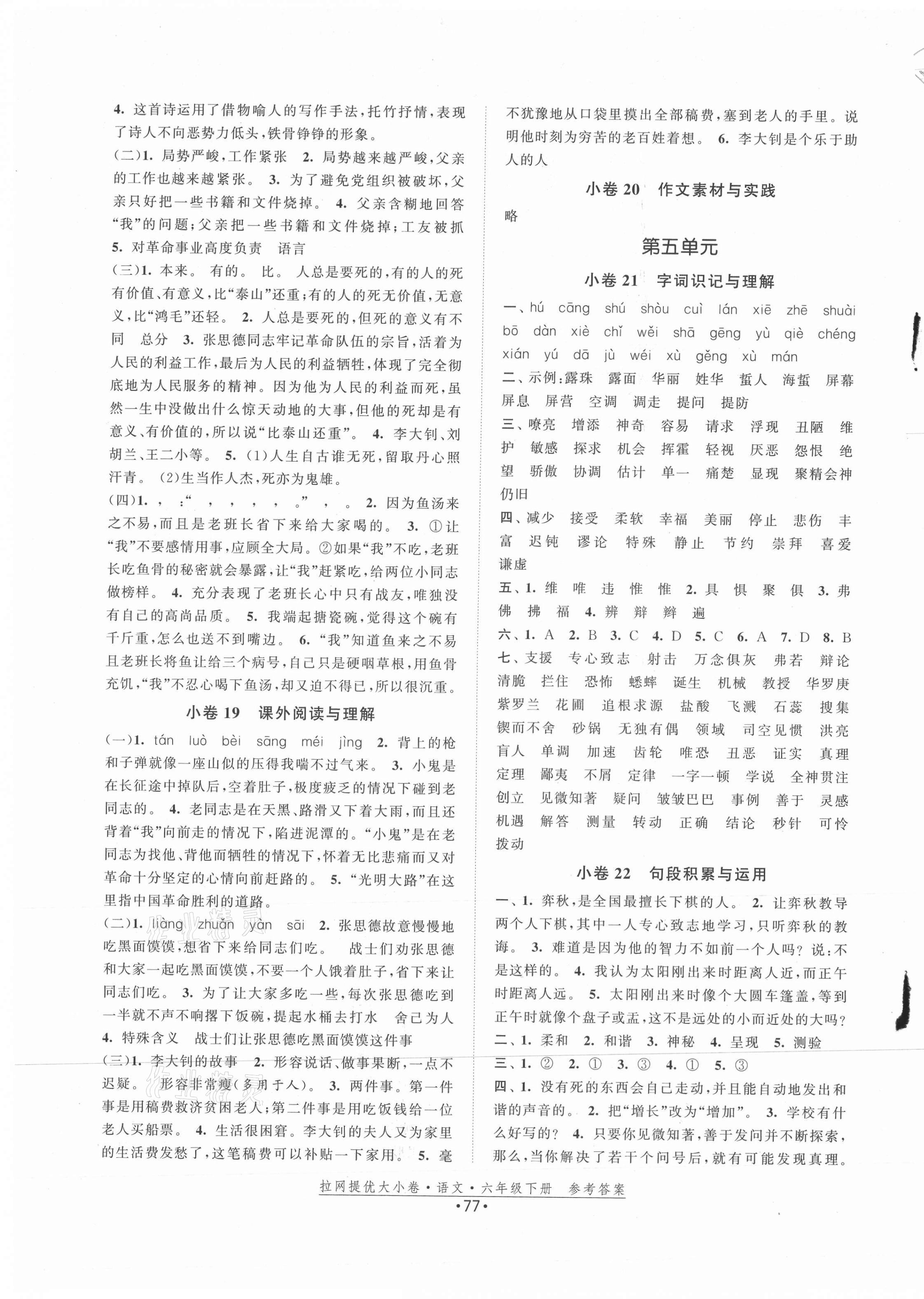 2021年拉網(wǎng)提優(yōu)大小卷六年級語文下冊人教版 第5頁