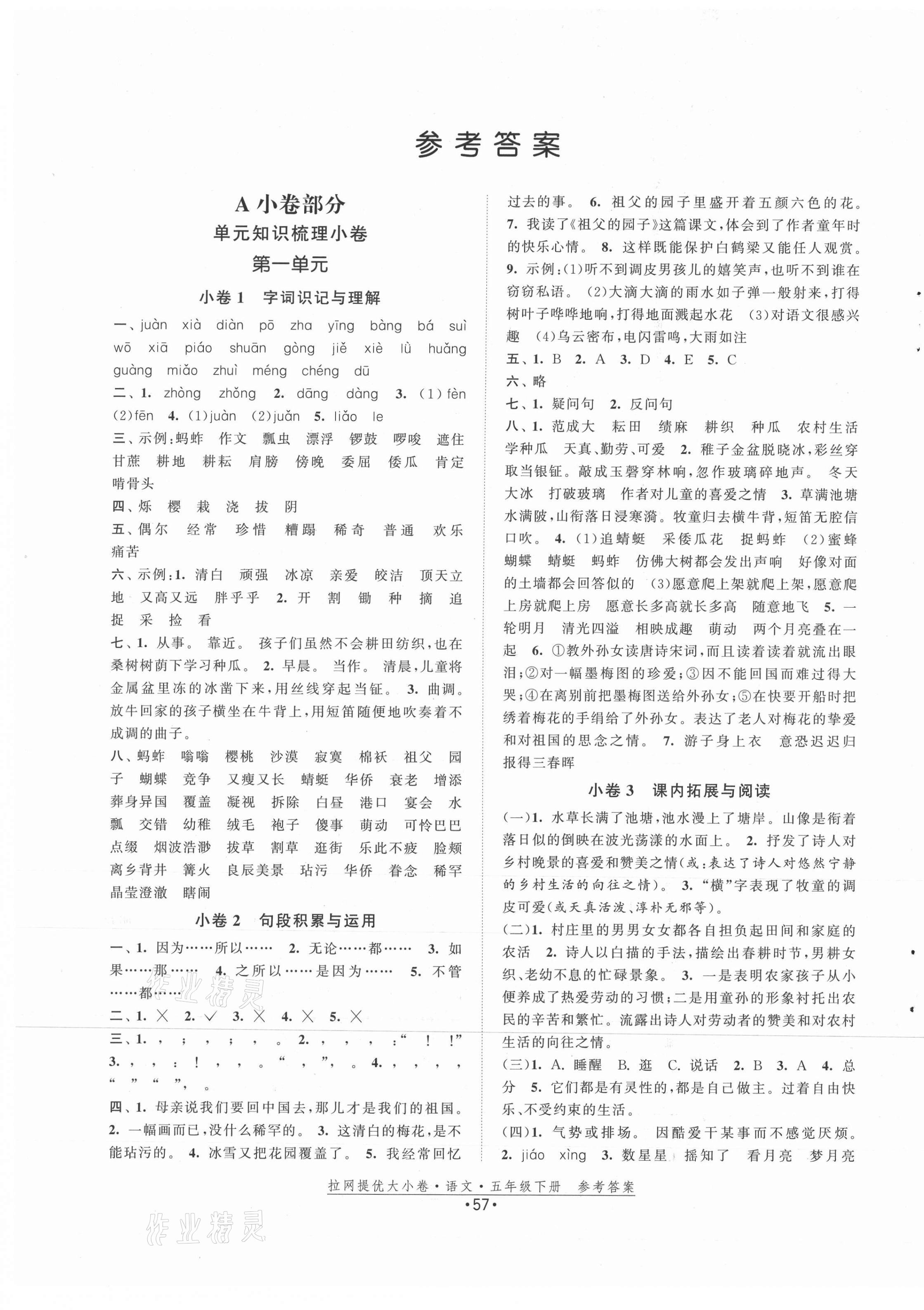 2021年拉網(wǎng)提優(yōu)大小卷五年級(jí)語文下冊(cè)人教版 第1頁