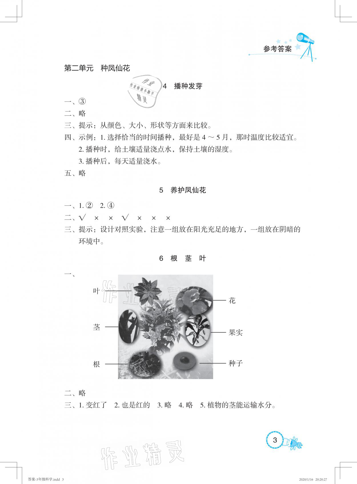 2021年長江作業(yè)本課堂作業(yè)三年級科學(xué)下冊鄂教版 參考答案第3頁