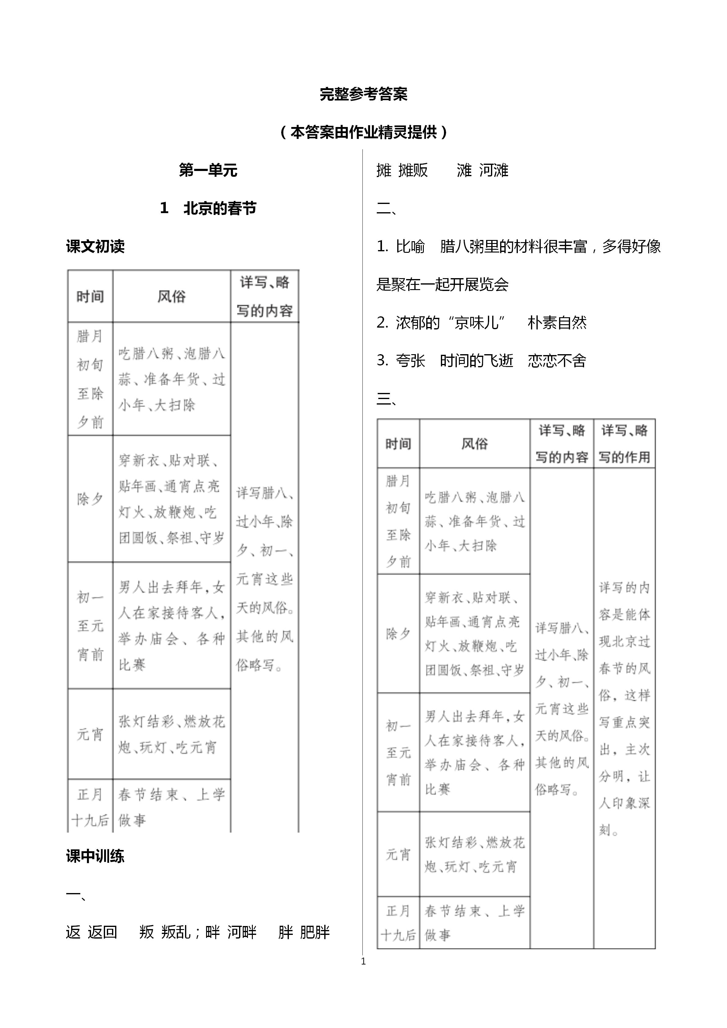 2021年長江作業(yè)本同步練習(xí)冊六年級語文下冊人教版 參考答案第1頁