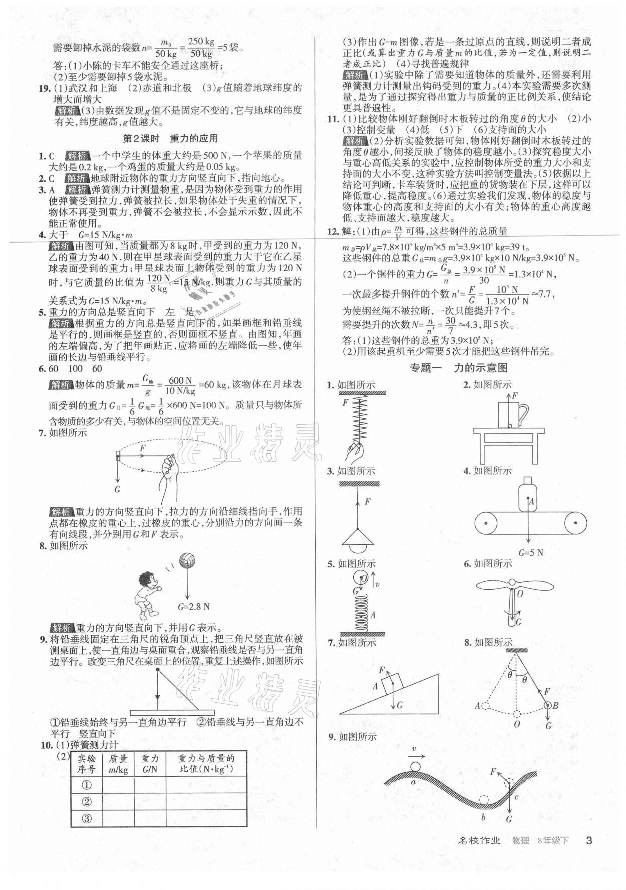 2021年名校作业八年级物理下册人教版山西专版 参考答案第3页