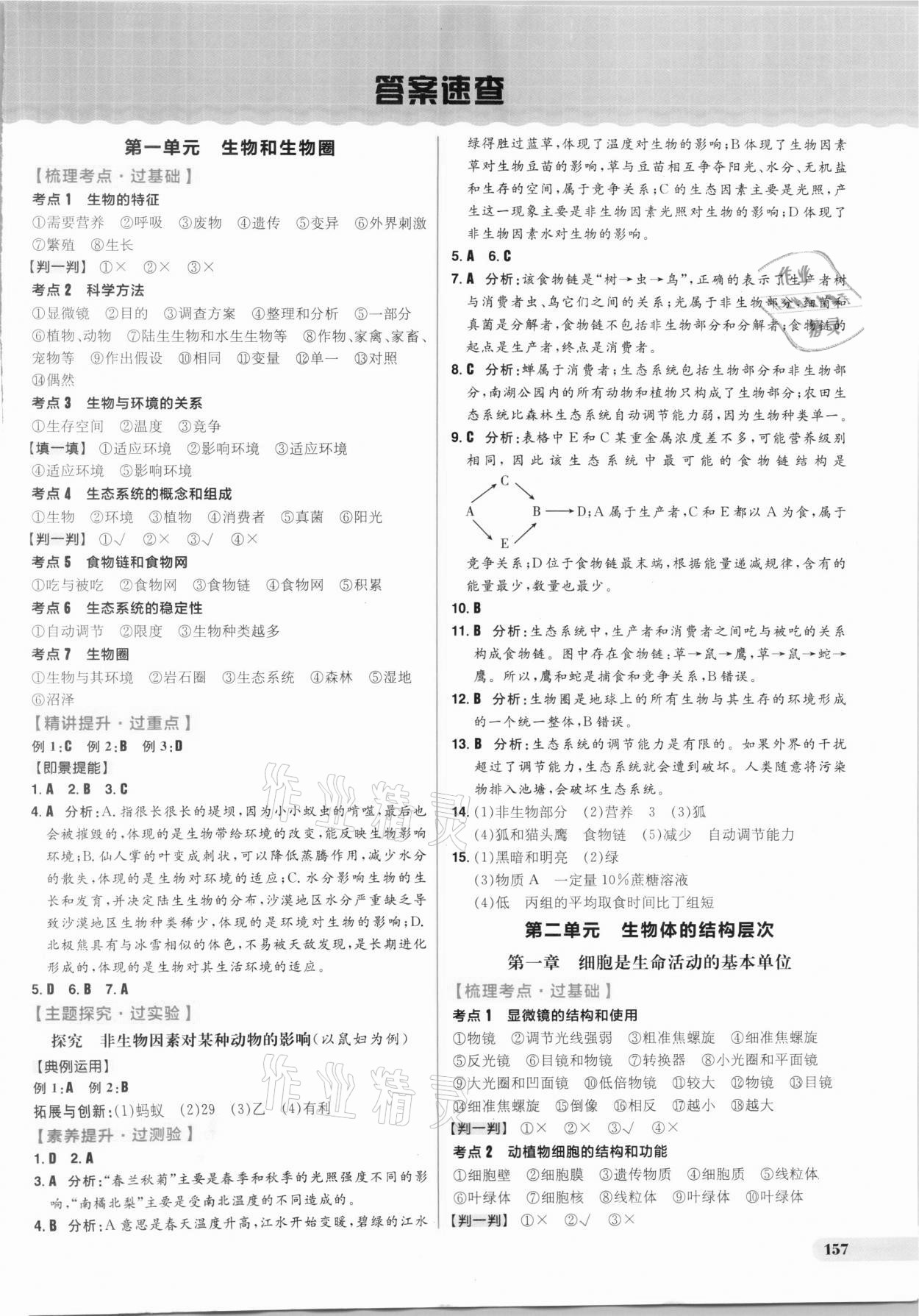 2021年考出好成績中考復習方略生物人教版 參考答案第1頁