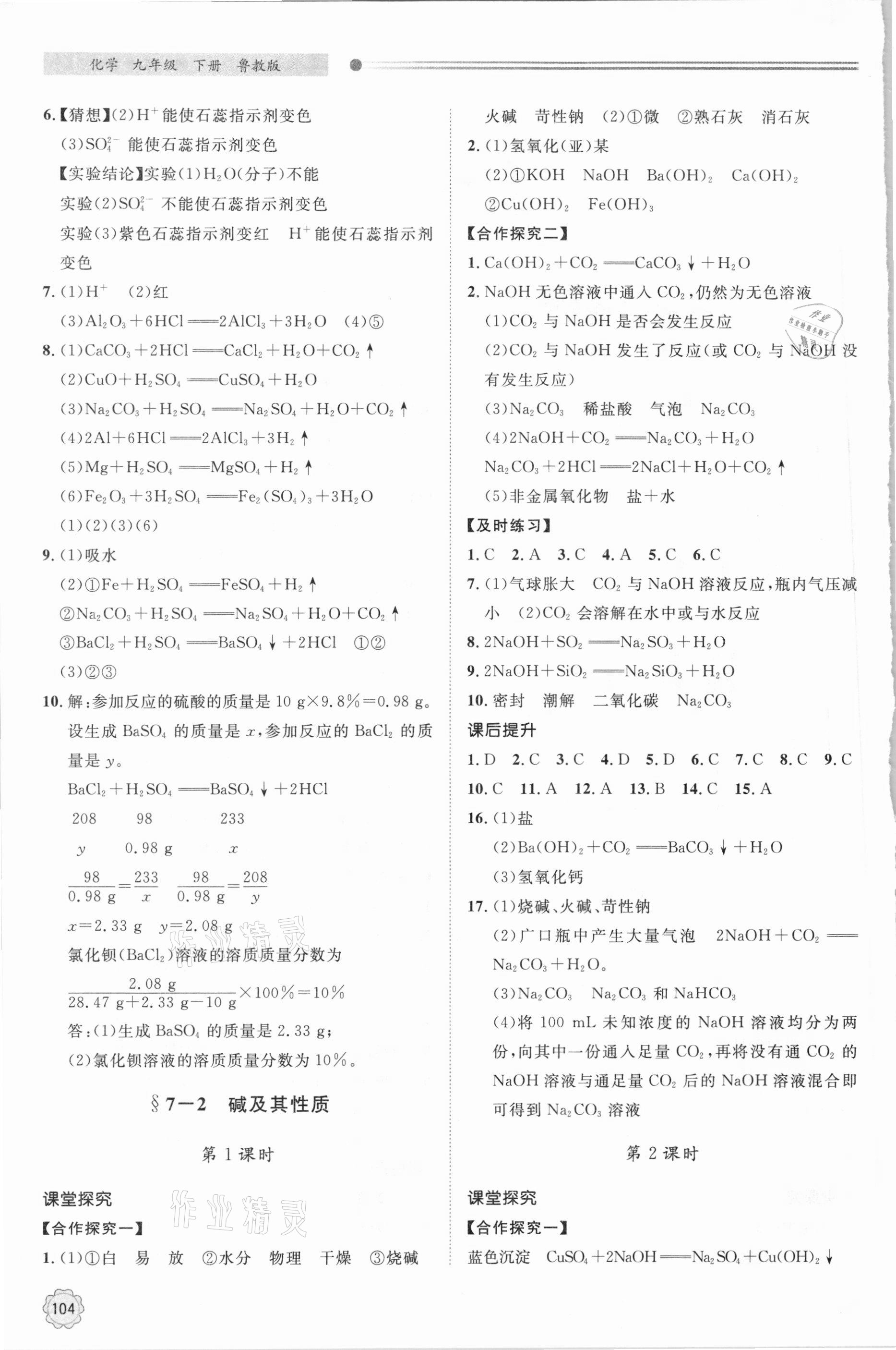 2021年初中同步練習冊九年級化學下冊魯教版明天出版社 第2頁