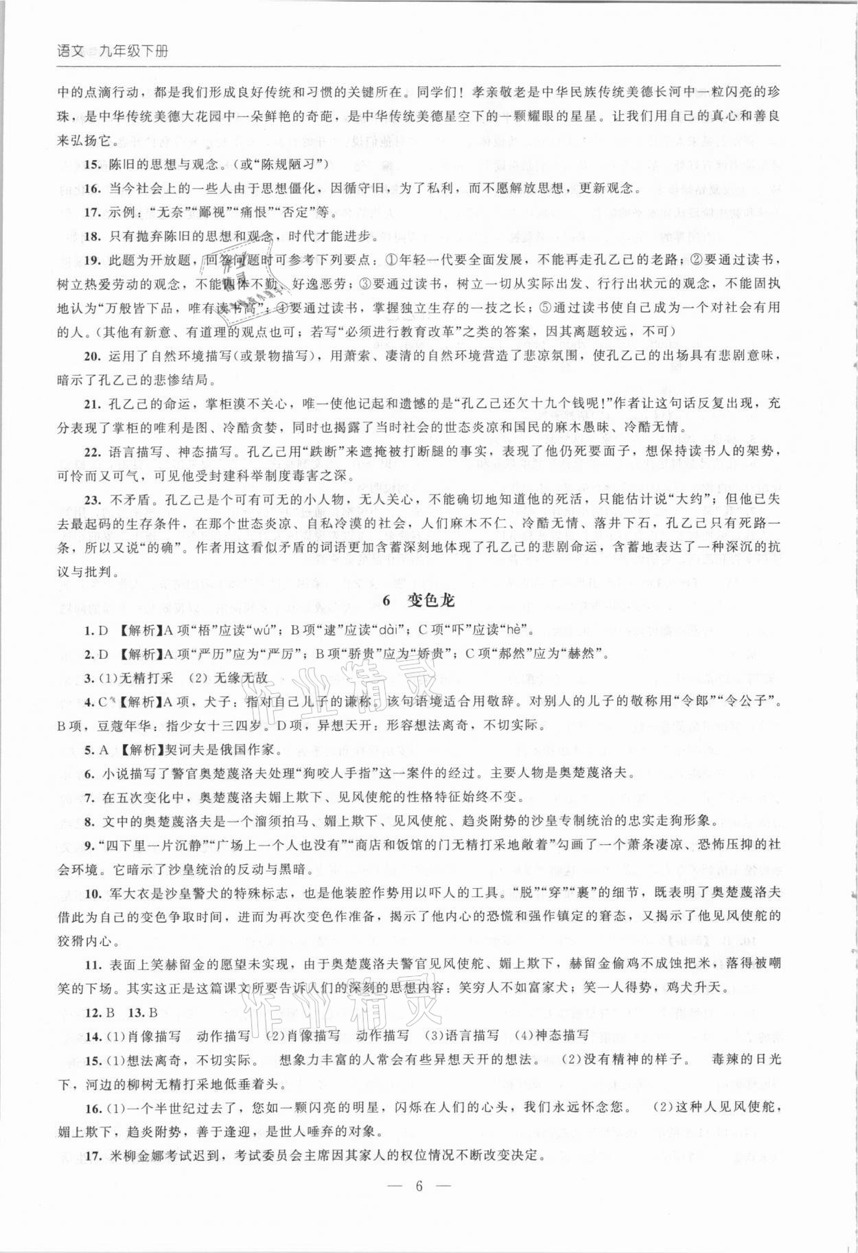 2021年同步練習(xí)冊九年級語文下冊人教版北京師范大學(xué)出版社 第6頁