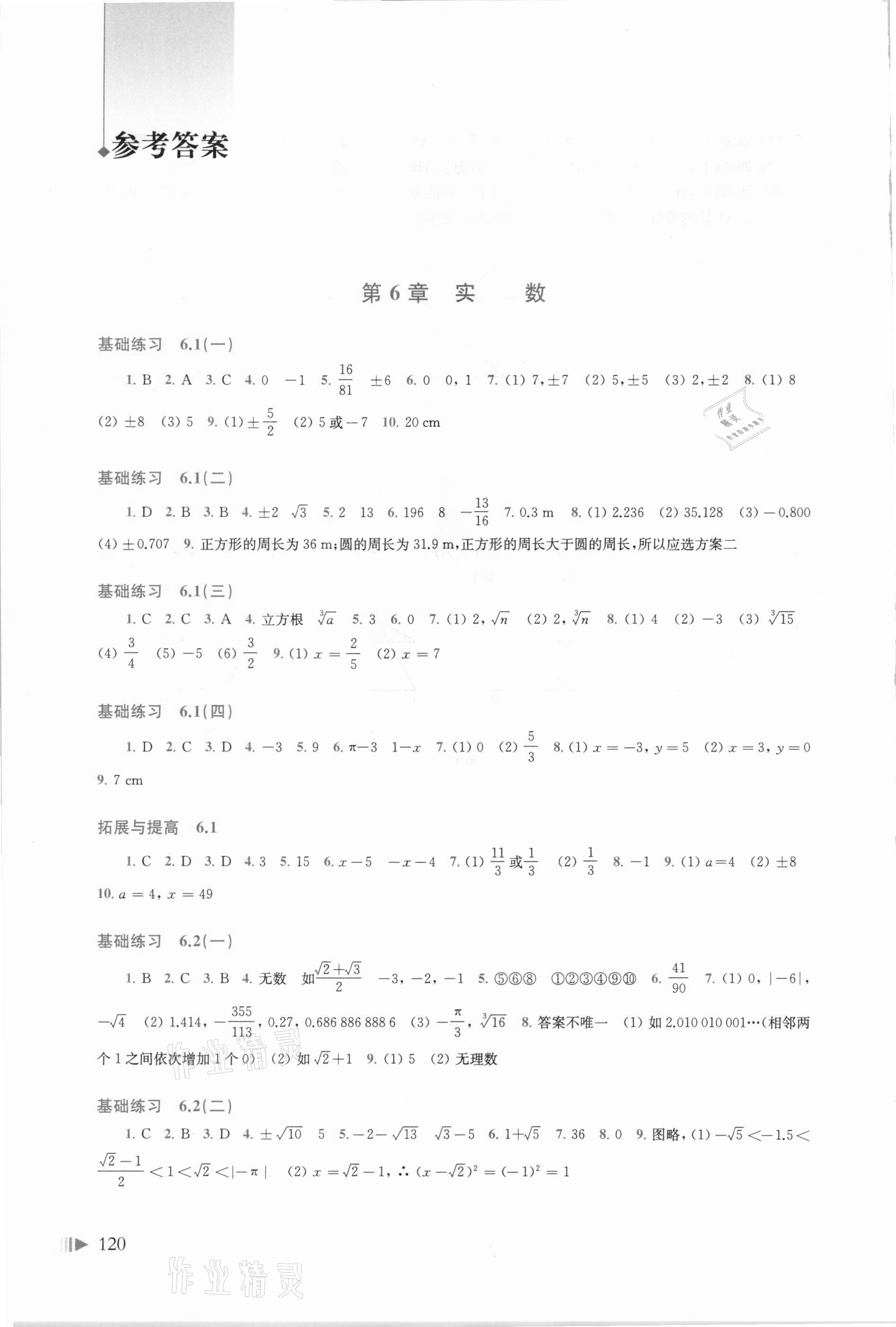 2021年初中数学同步练习七年级下册沪科版 参考答案第1页