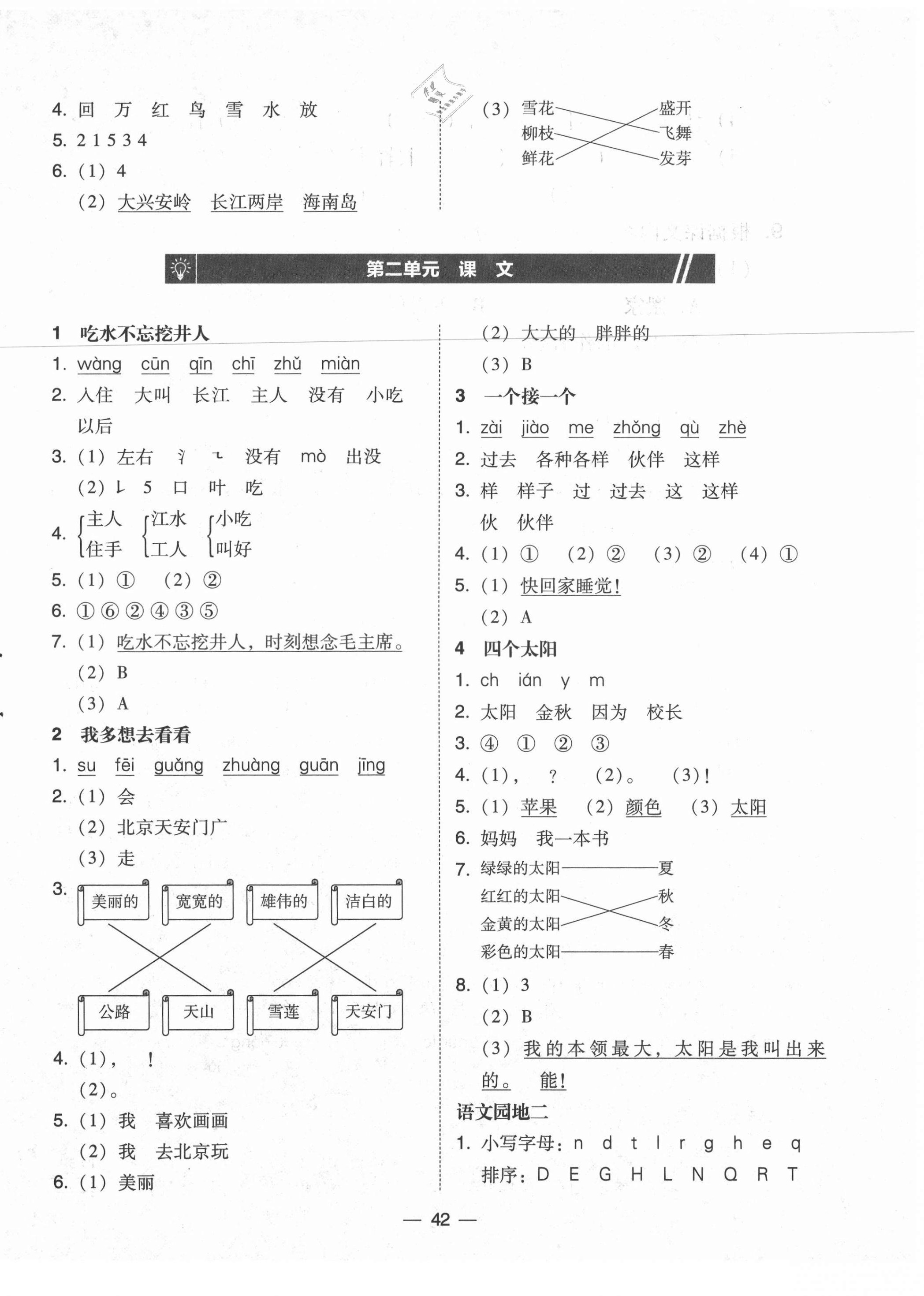 2021年北大綠卡一年級(jí)語文下冊人教版 參考答案第2頁