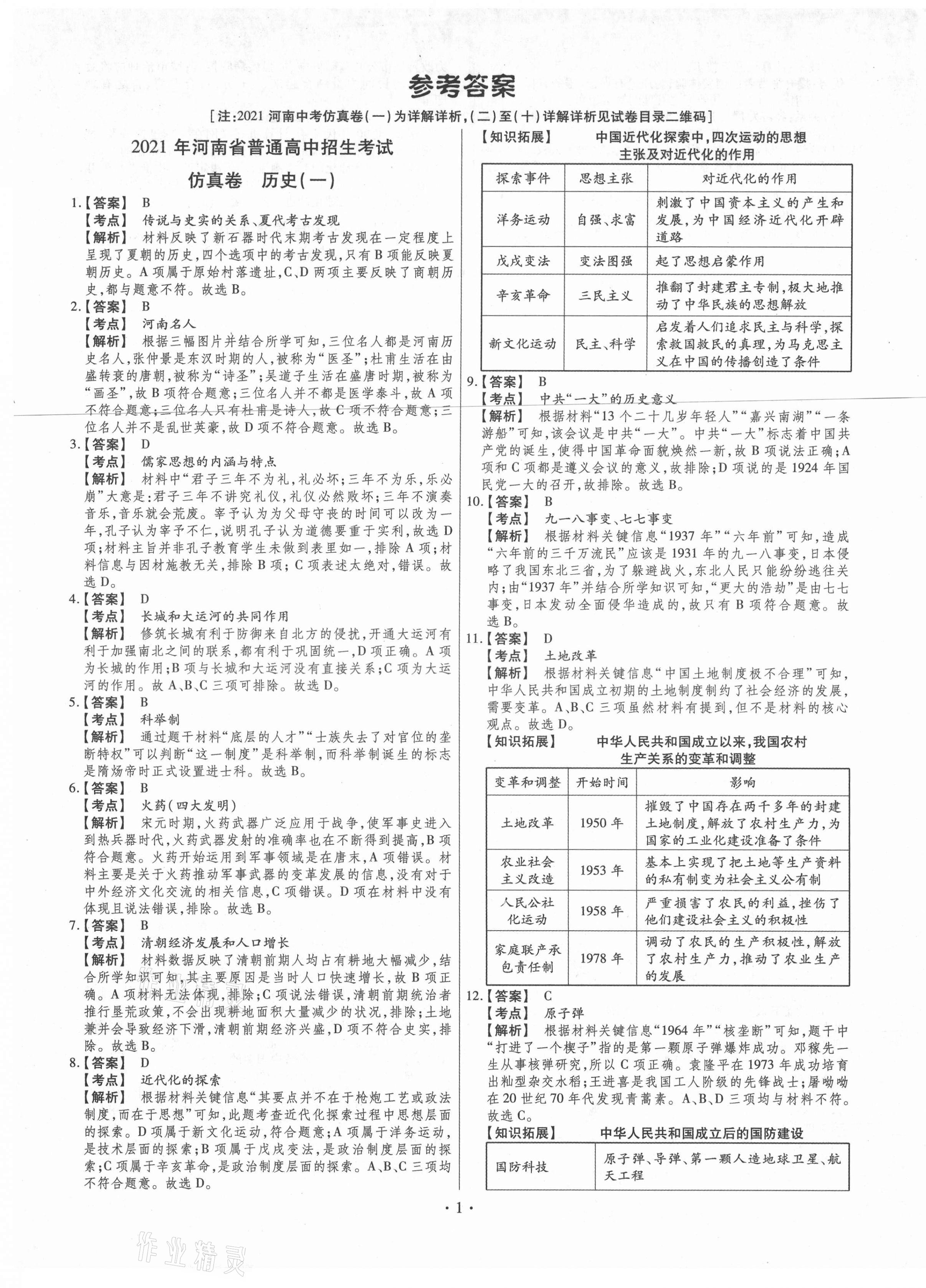 2021年中考仿真卷歷史河南專版 第1頁