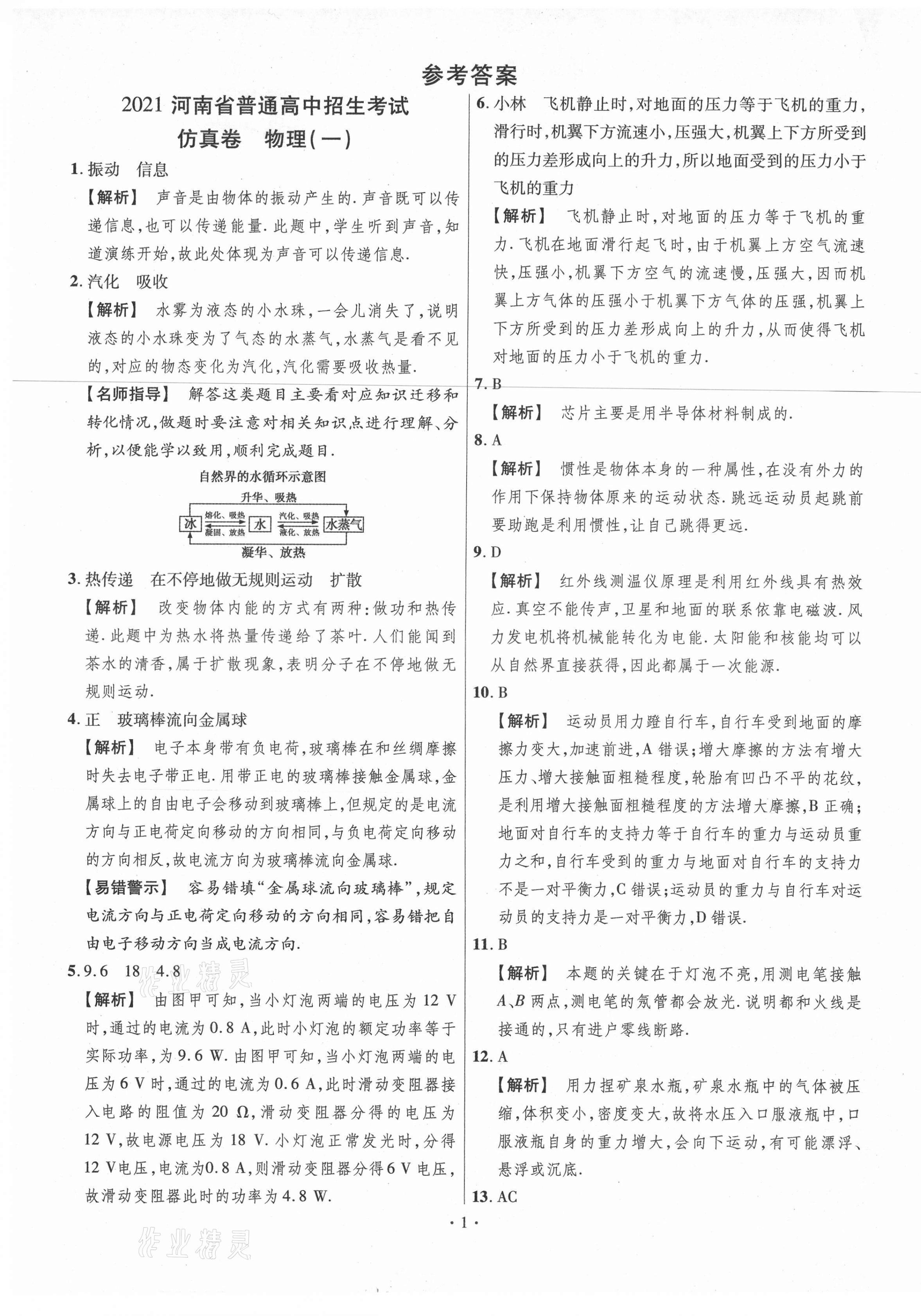 2021年原創仿真卷物理中考河南專版 第1頁