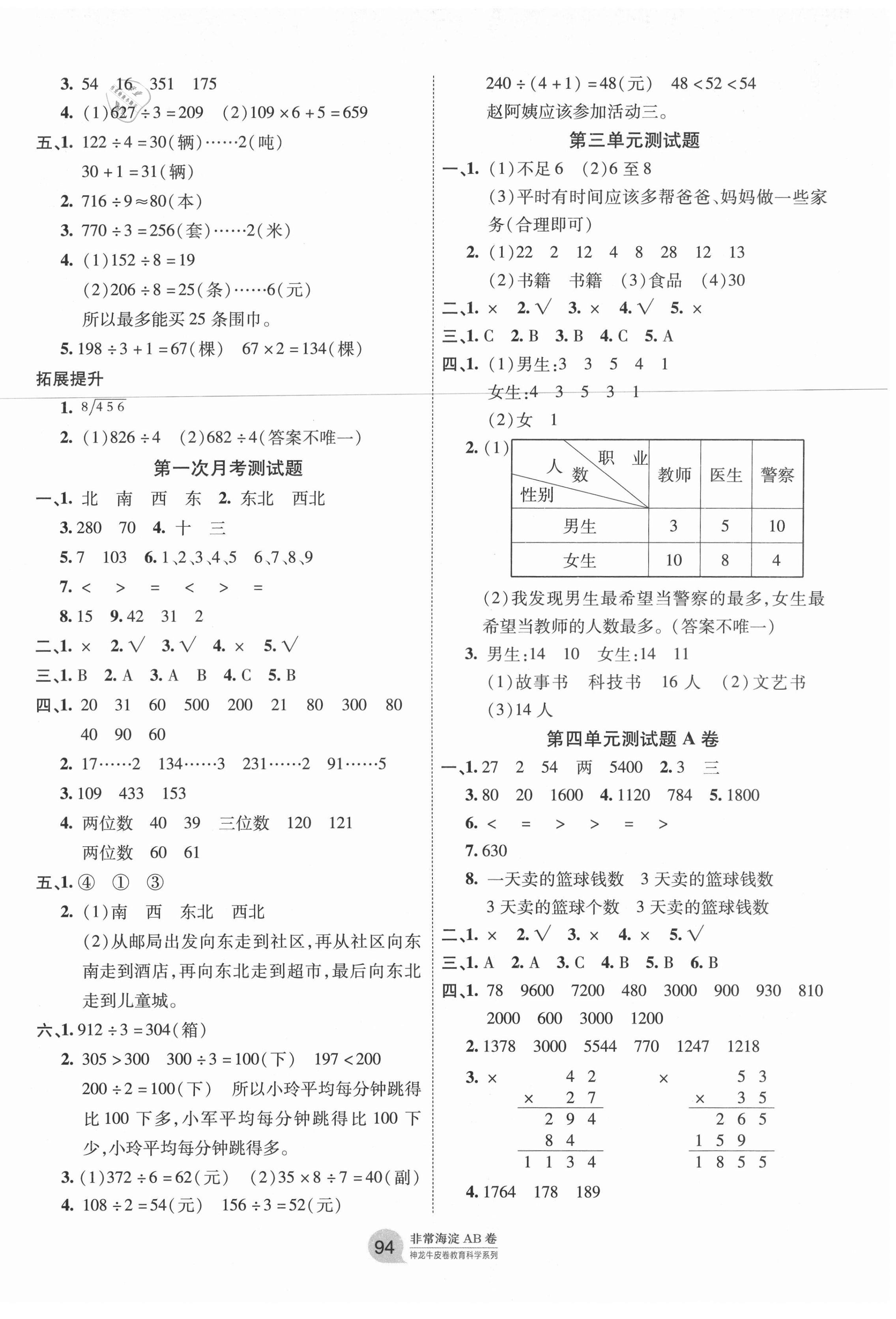 2021年海淀單元測試AB卷三年級數(shù)學(xué)下冊人教版 第2頁