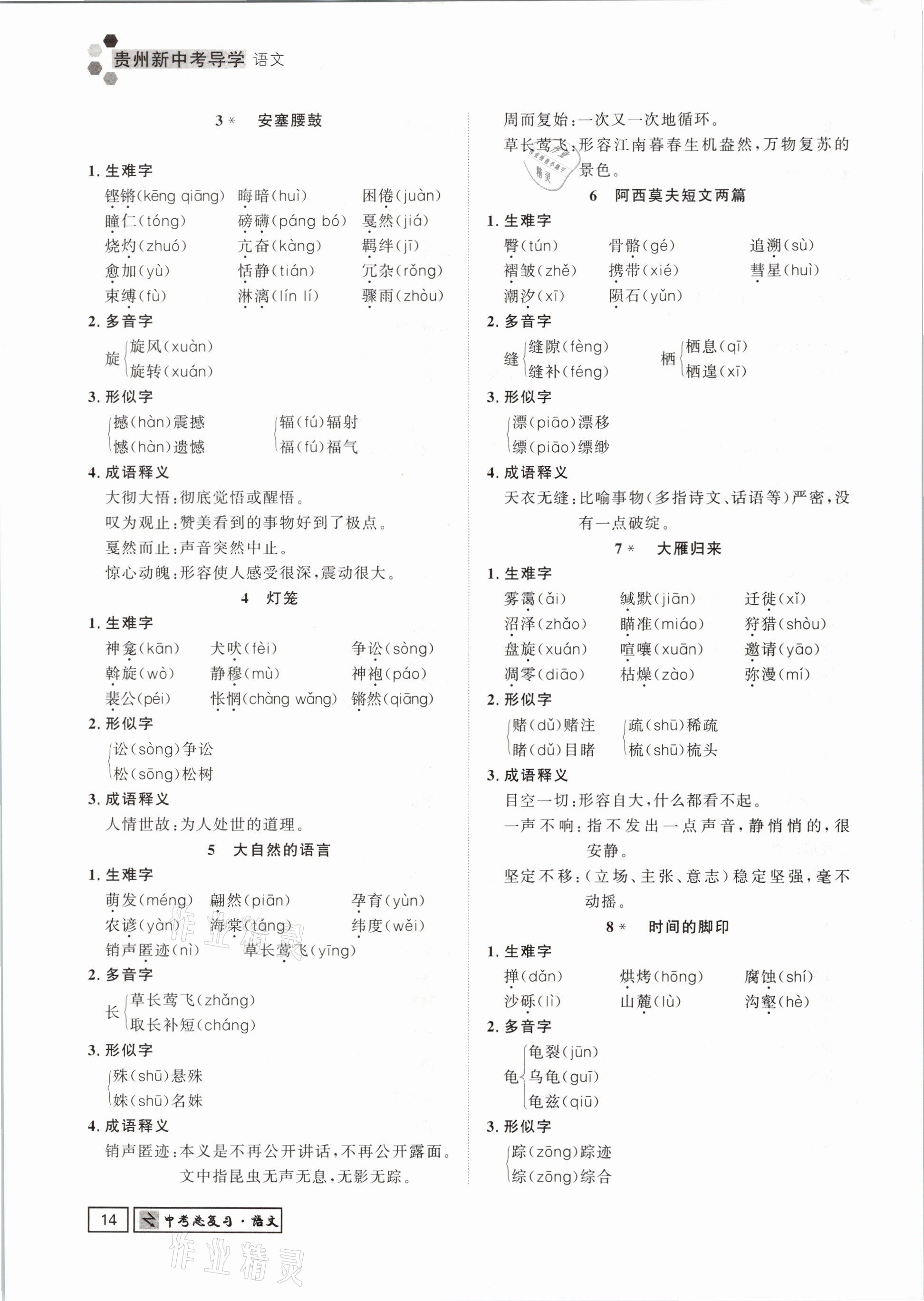 2021年貴州新中考導(dǎo)學(xué)語文 參考答案第14頁