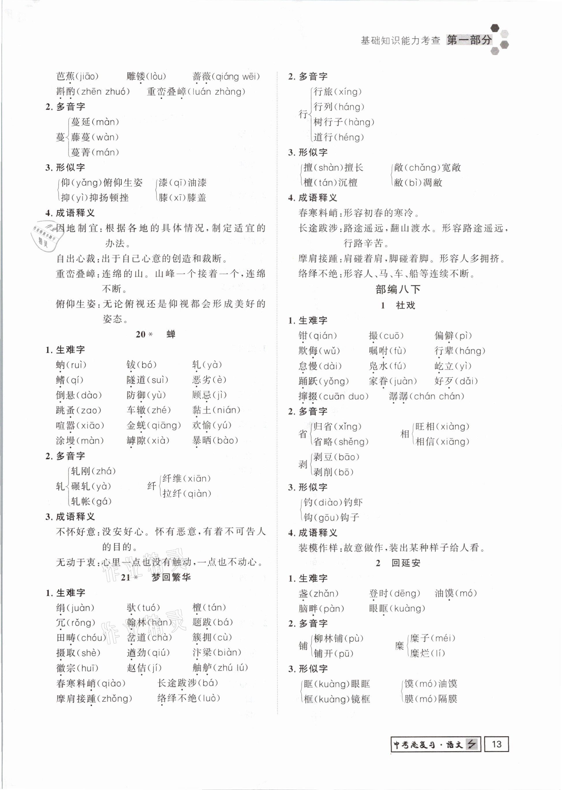 2021年貴州新中考導(dǎo)學(xué)語(yǔ)文 參考答案第13頁(yè)