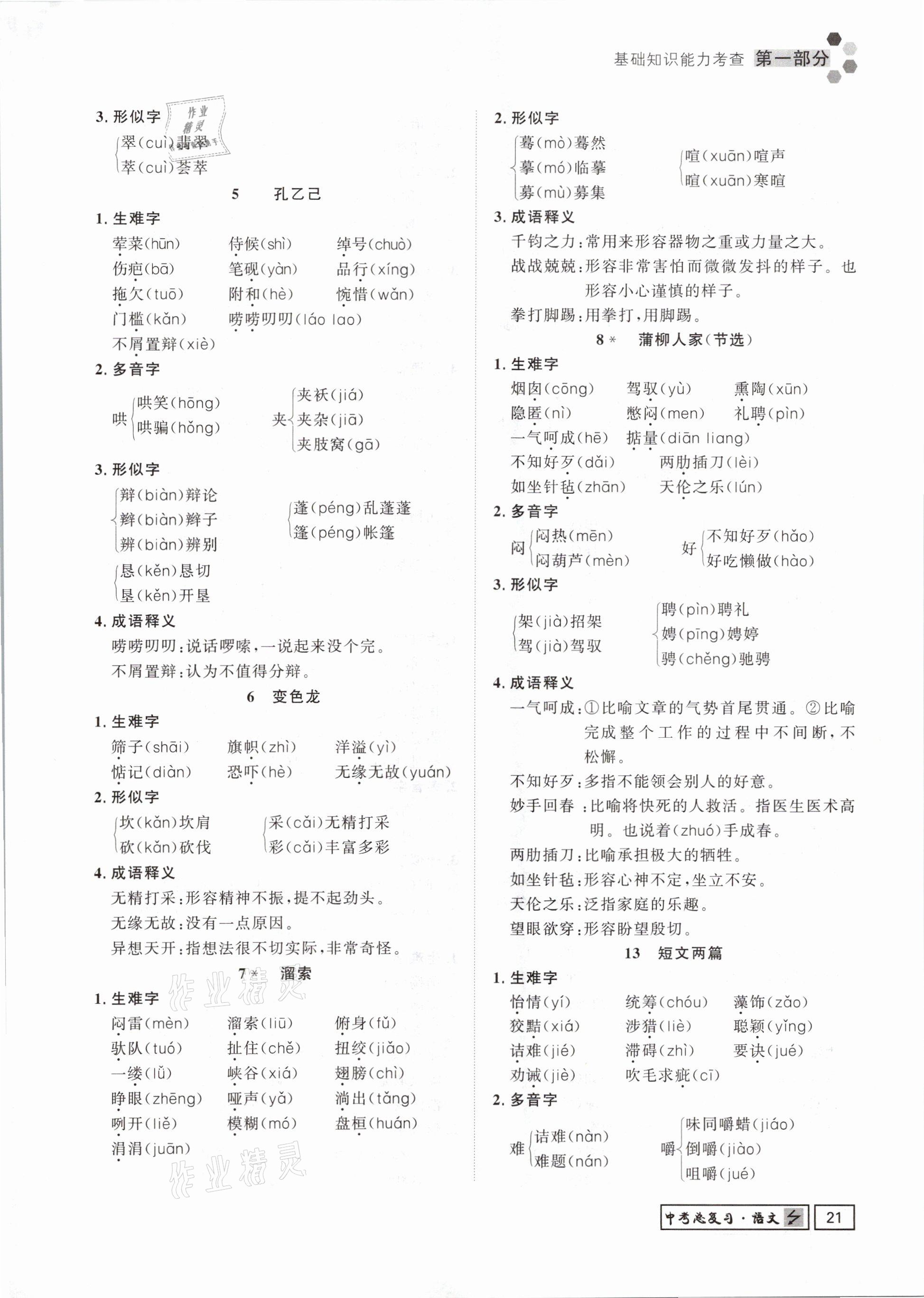 2021年貴州新中考導(dǎo)學(xué)語文 參考答案第21頁