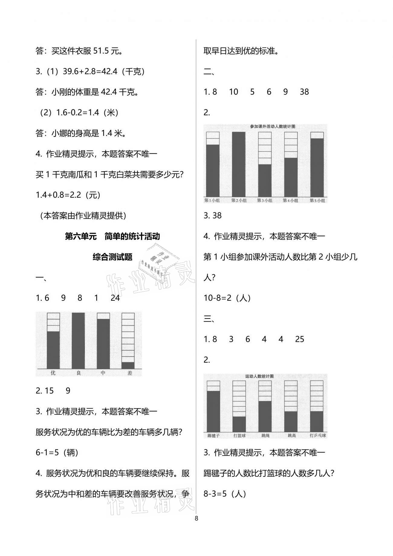 2021年小学数学同步练习三年级下册西师大版西南师范大学出版社 参考答案第8页