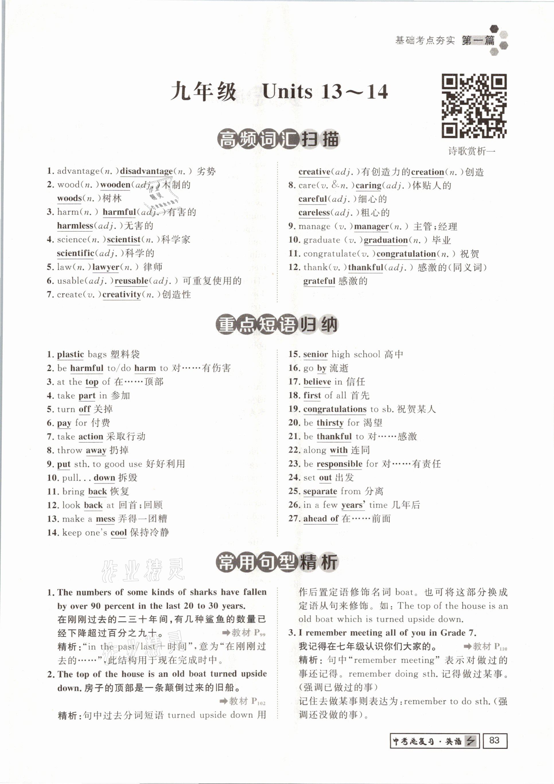 2021年遵义中考导学英语&nbsp;参考答案第83页