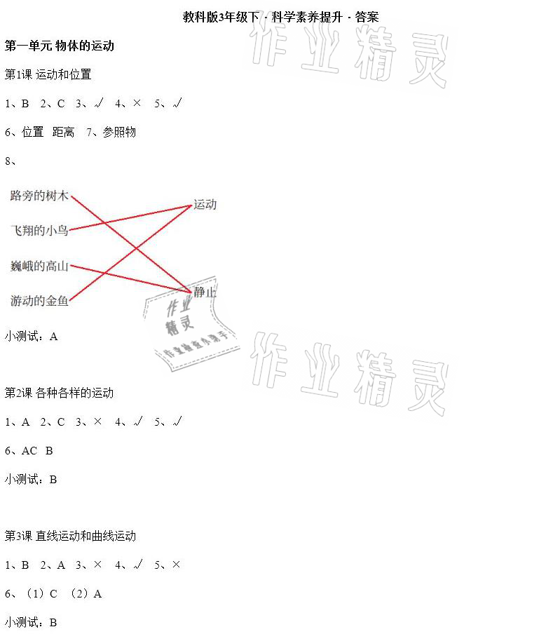 2021年科学素养提升三年级下册教科版 参考答案第1页