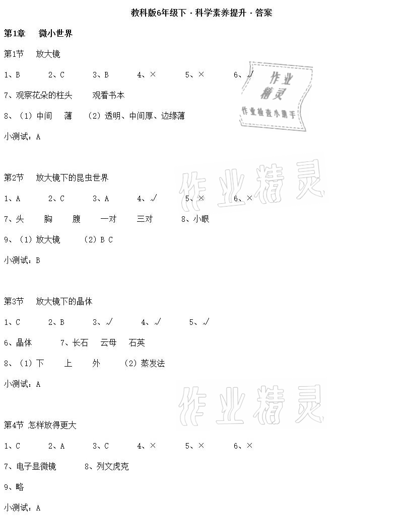 2021年科學(xué)素養(yǎng)提升六年級(jí)下冊(cè)教科版 參考答案第1頁(yè)