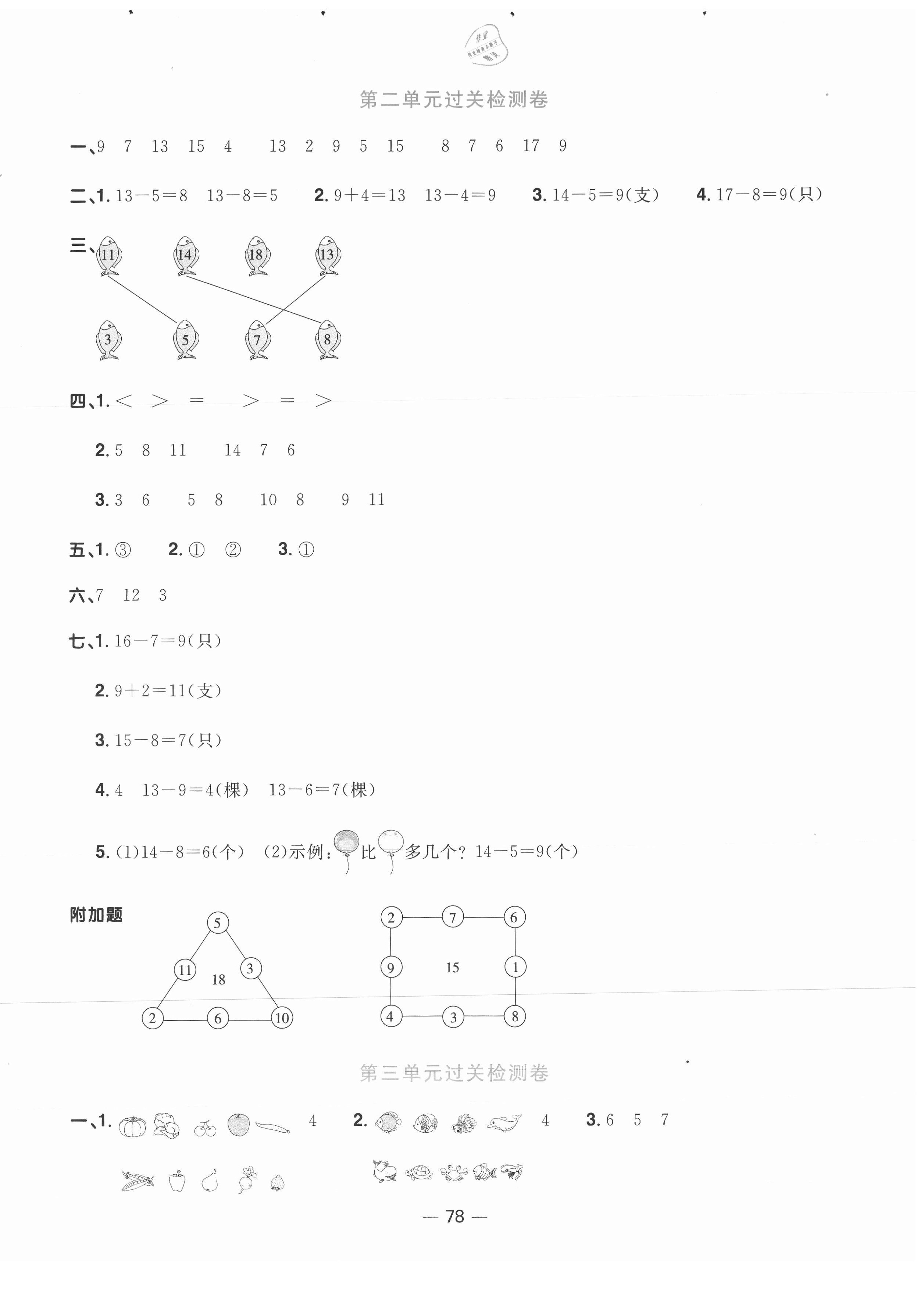 2021年陽光同學(xué)一線名師全優(yōu)好卷一年級數(shù)學(xué)下冊人教版山東專版 參考答案第2頁