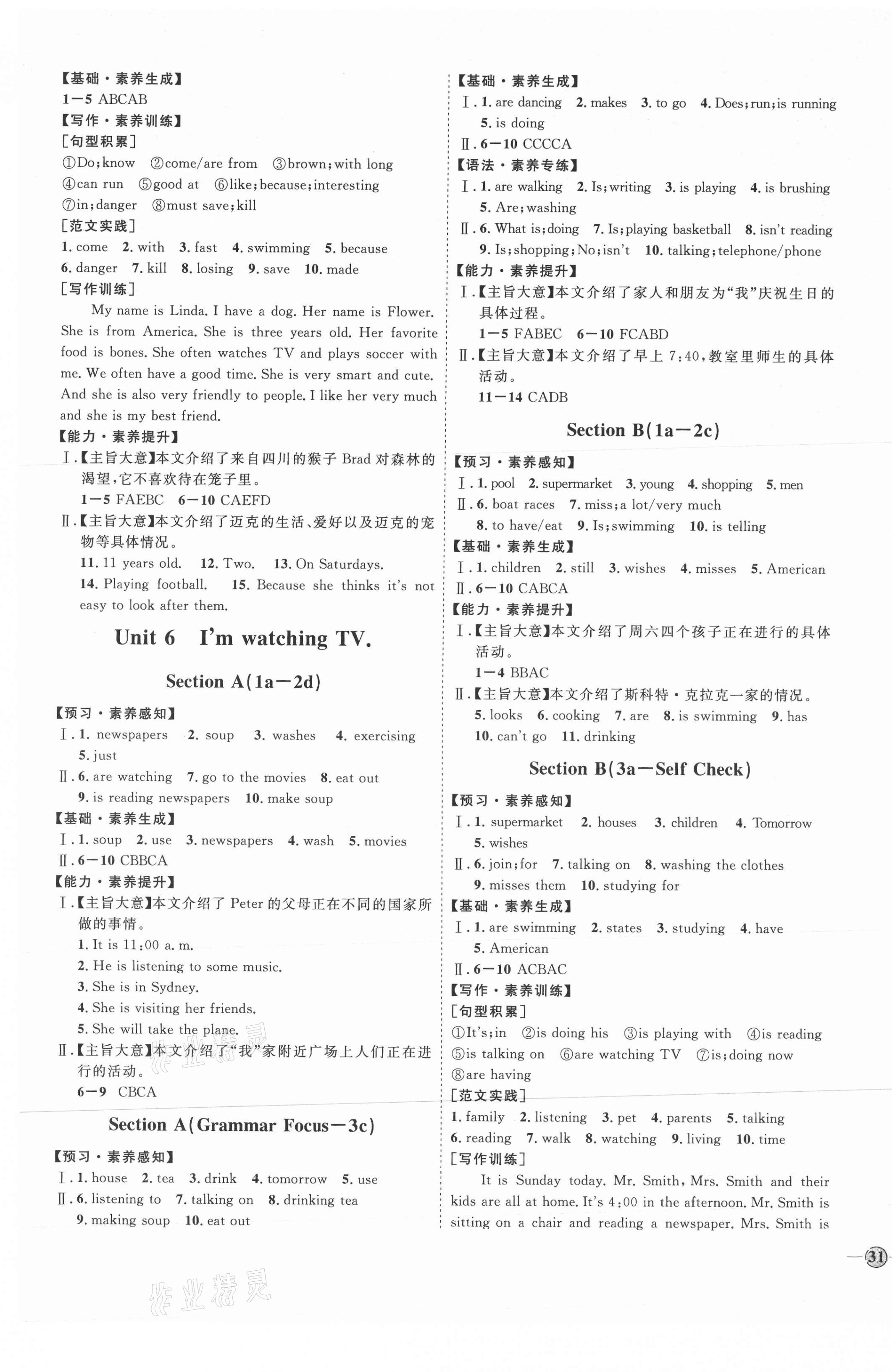 2021年優(yōu)加學(xué)案課時通七年級英語下冊人教版臨沂專版 參考答案第5頁