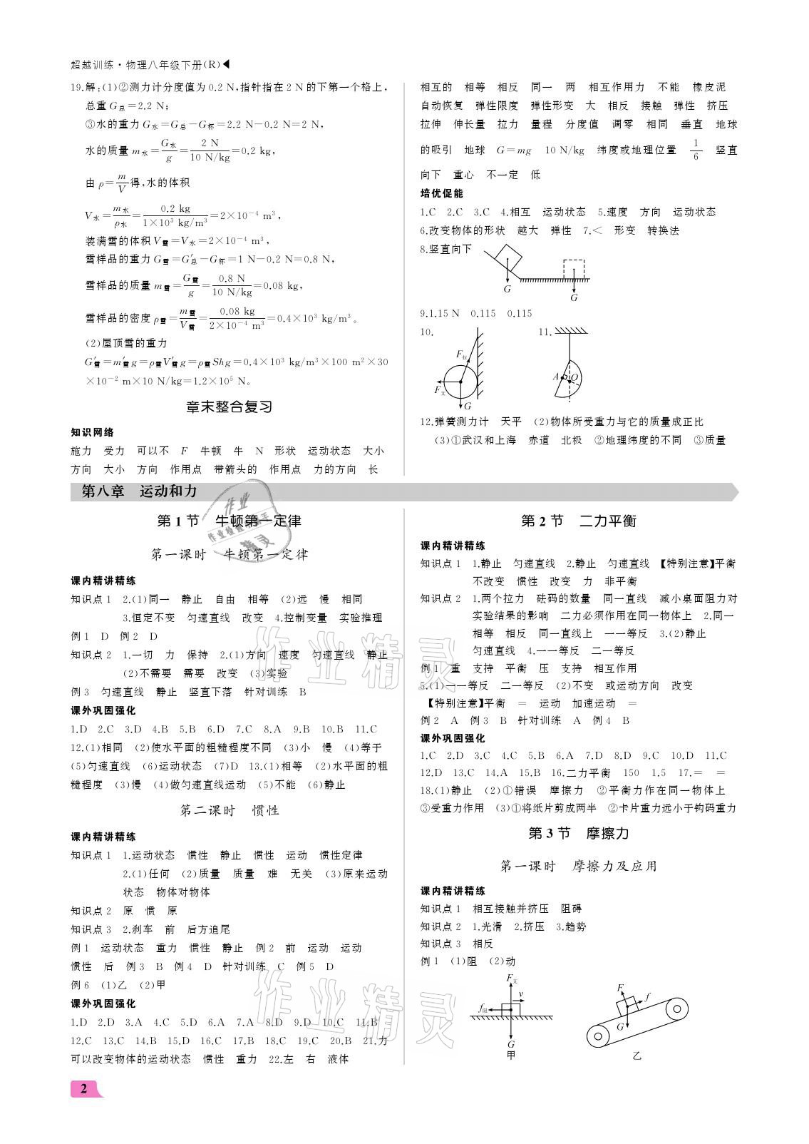 2021年超越訓練八年級物理下冊人教版 參考答案第2頁