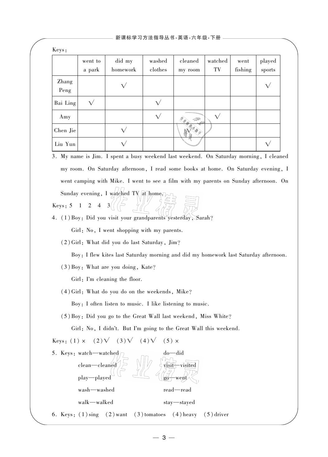 2021年新課標學(xué)習(xí)方法指導(dǎo)叢書六年級英語下冊人教版 參考答案第3頁