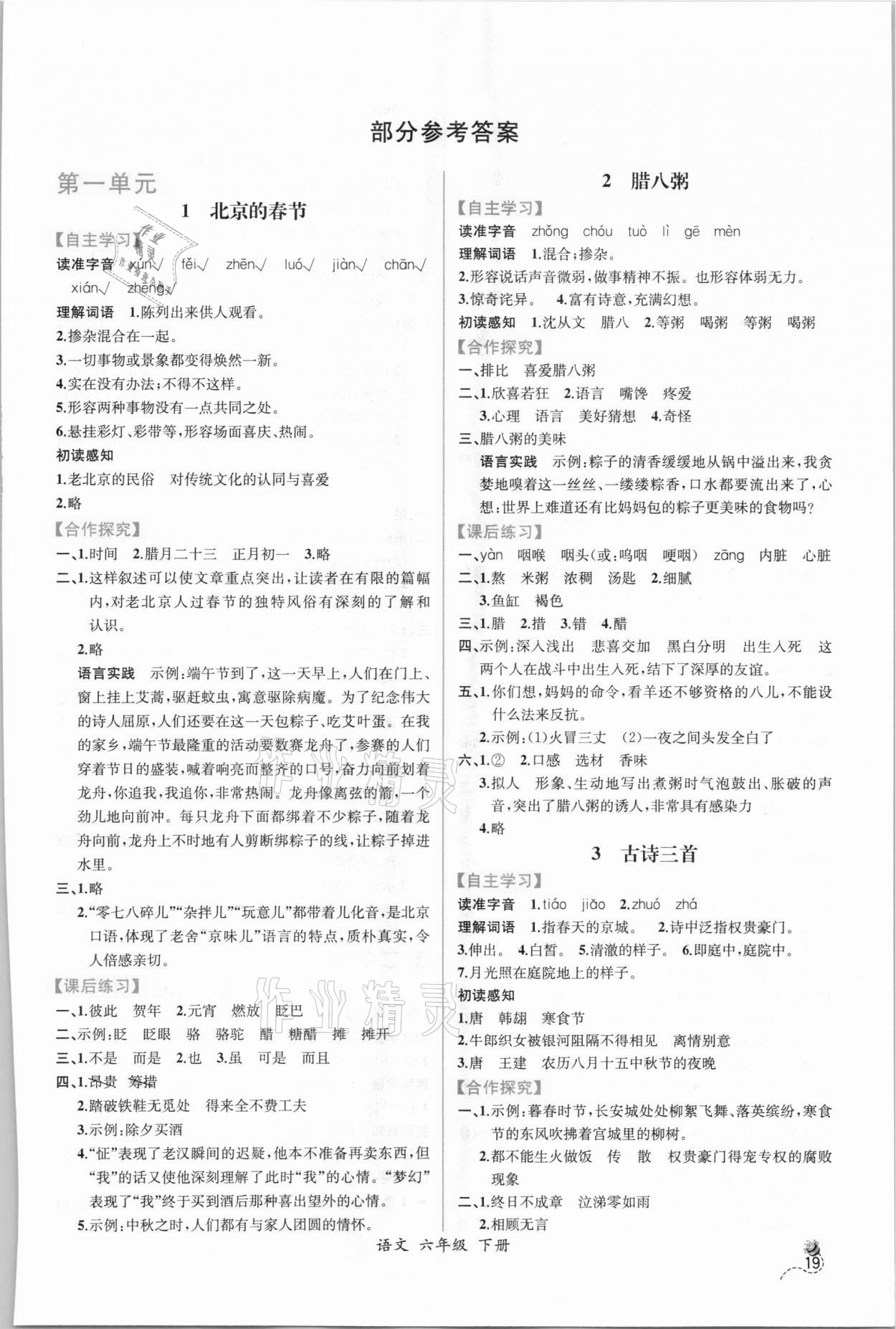 2021年同步導(dǎo)學(xué)案課時練六年級語文下冊人教版 第1頁