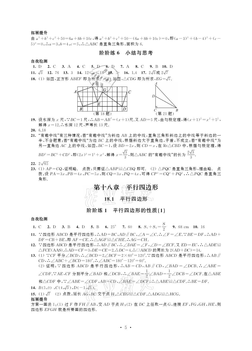 2021年自我提升与评价八年级数学下册 参考答案第5页