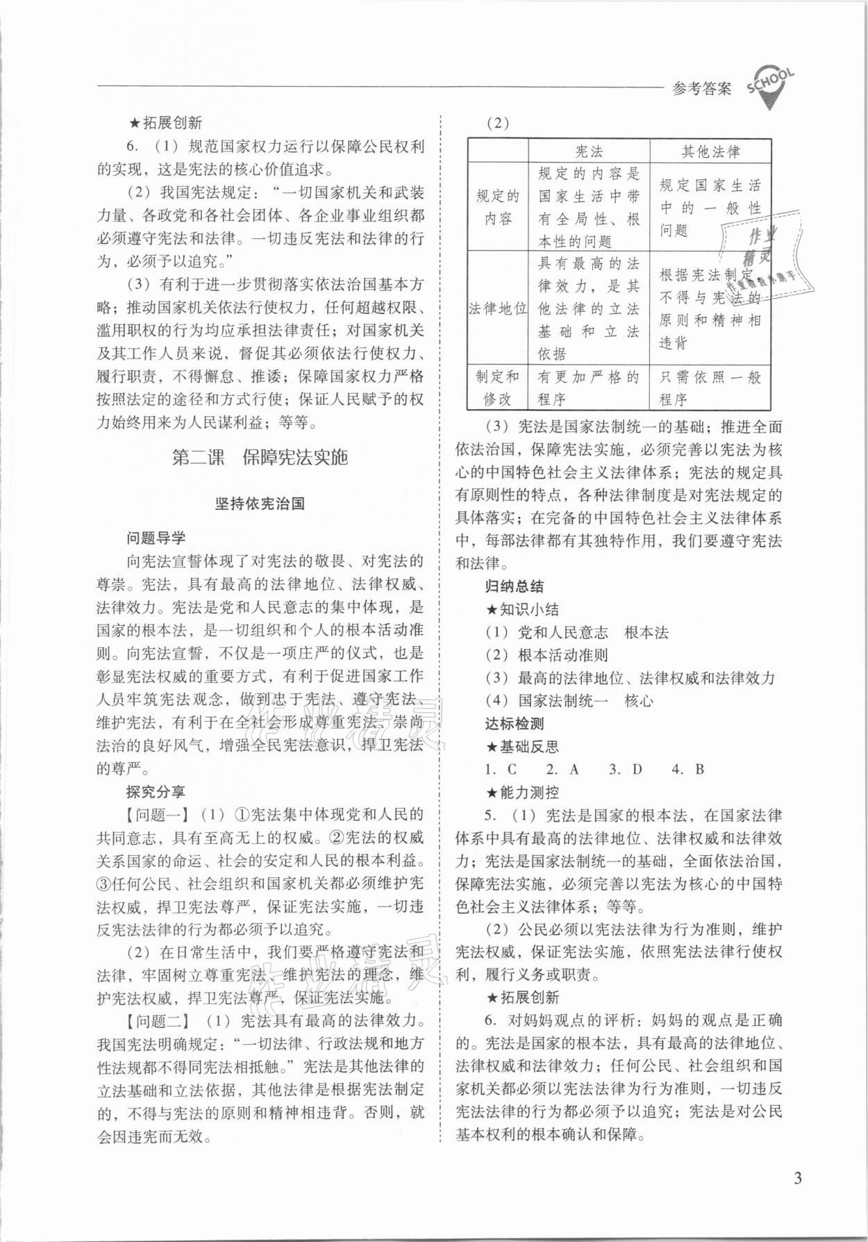 2021年新課程問題解決導學方案八年級道德與法治下冊人教版 參考答案第3頁