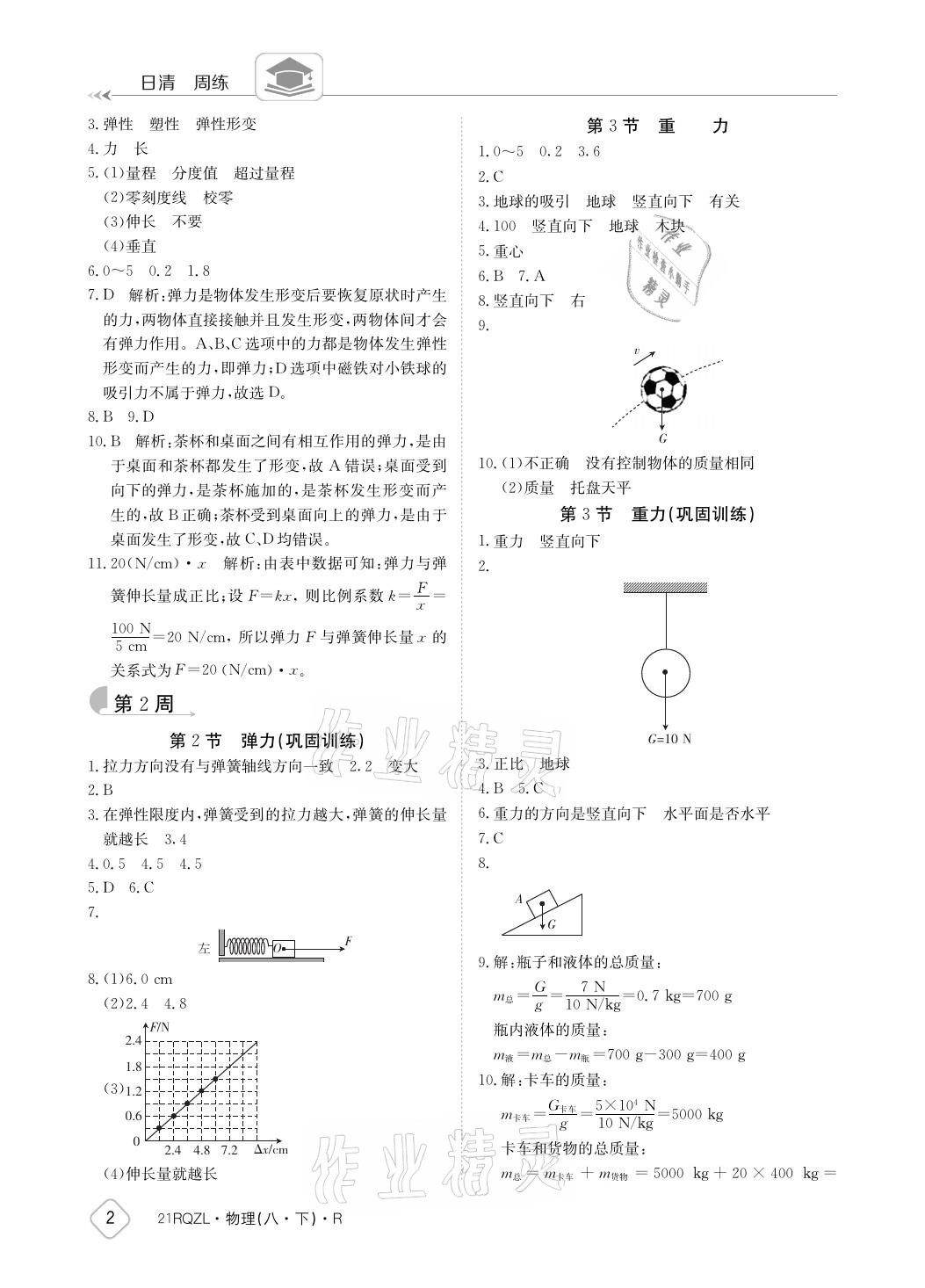 2021年日清周練八年級物理下冊人教版 參考答案第2頁