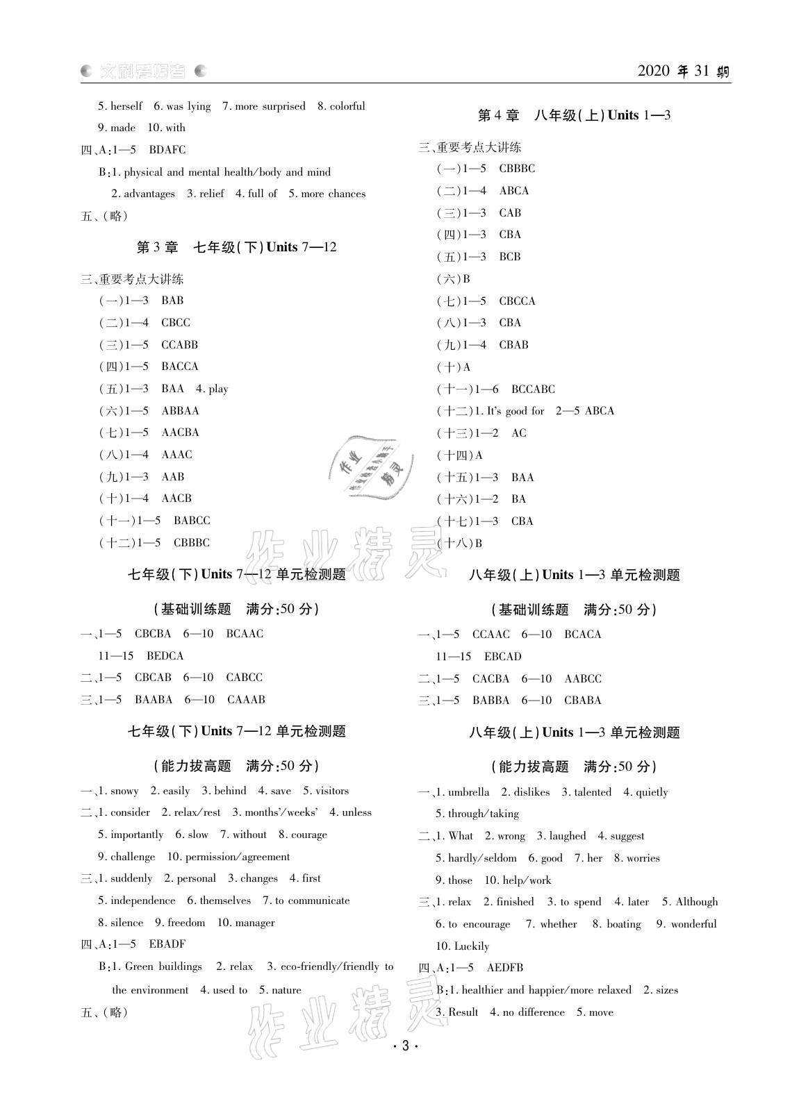 2021年文科愛(ài)好者中考總復(fù)習(xí)英語(yǔ)人教版第31期 參考答案第2頁(yè)