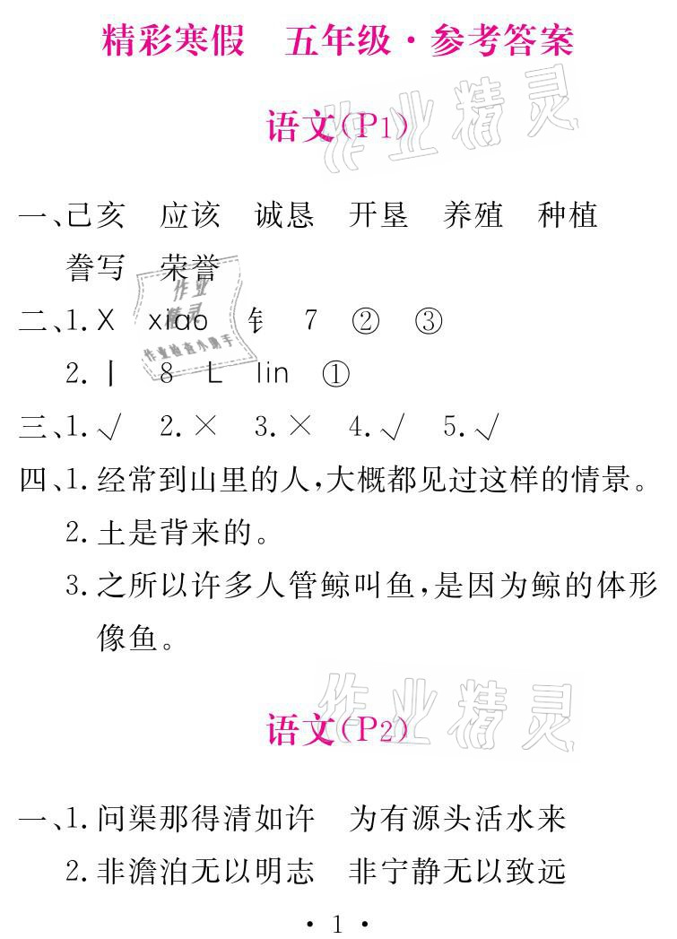 2021年天舟文化精彩寒假五年級語文人教版團(tuán)結(jié)出版社 參考答案第1頁