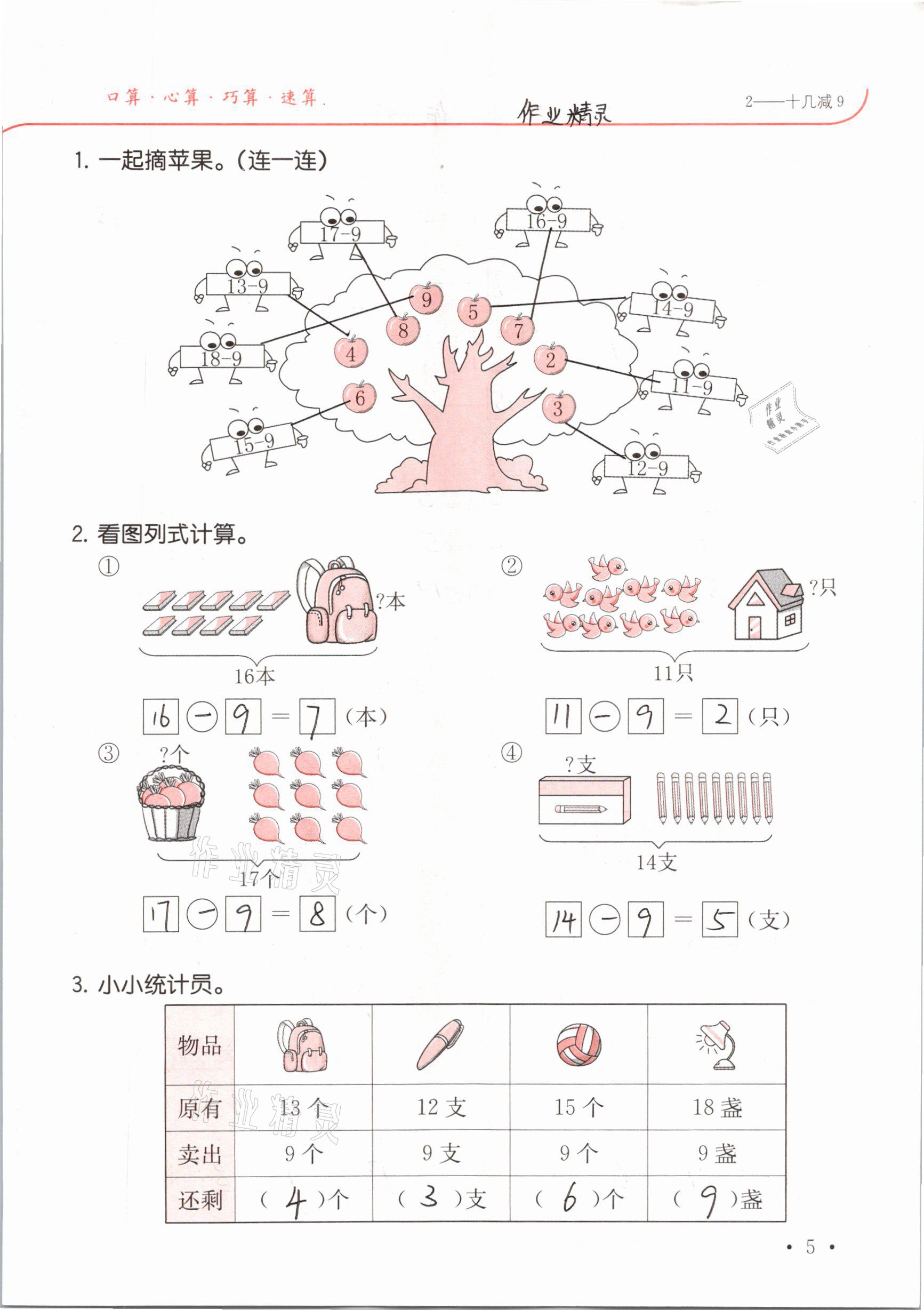 2021年口算題卡升級(jí)練一年級(jí)數(shù)學(xué)下冊(cè)人教版 參考答案第5頁