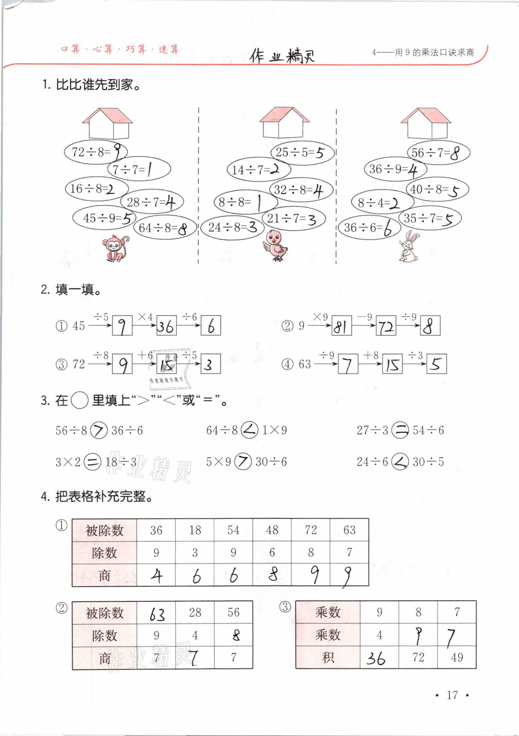 2021年口算題卡升級練二年級數(shù)學(xué)下冊人教版 參考答案第17頁