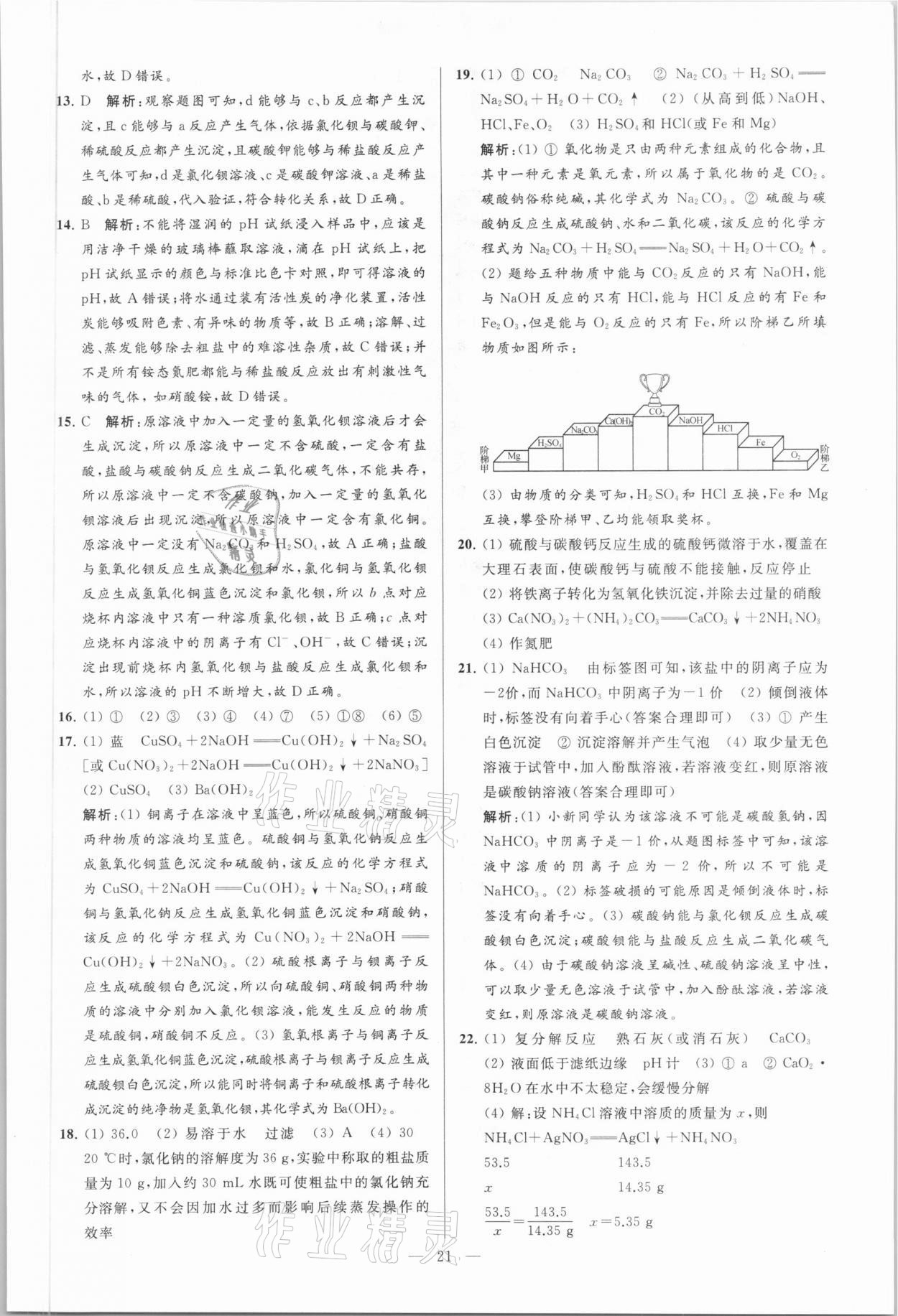 2021年亮點給力大試卷九年級化學(xué)下冊人教版 參考答案第21頁