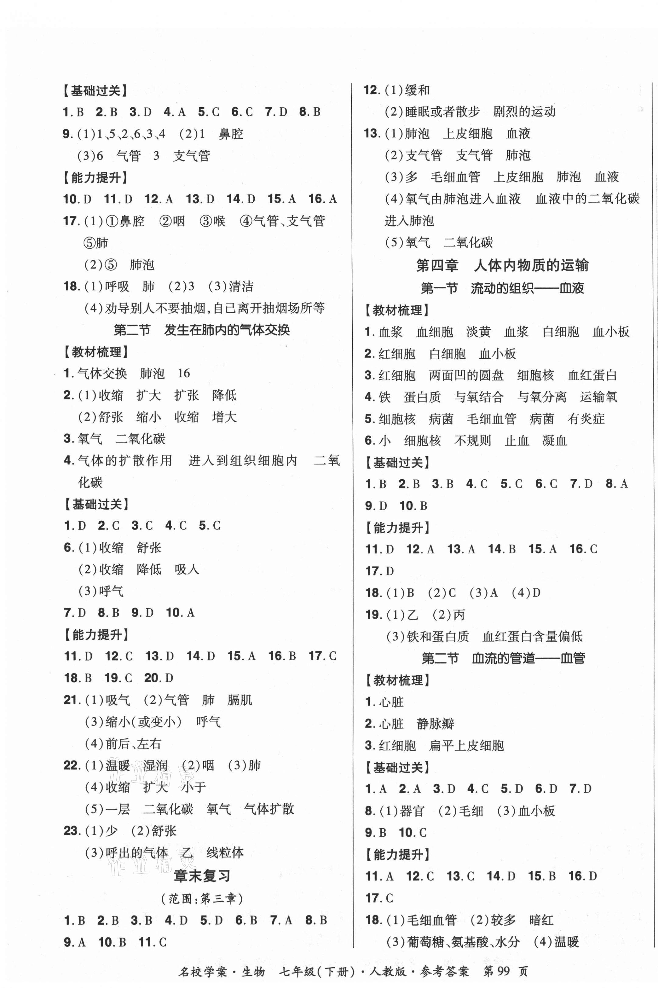 2021年國華作業(yè)本名校學(xué)案七年級生物下冊人教版 第3頁