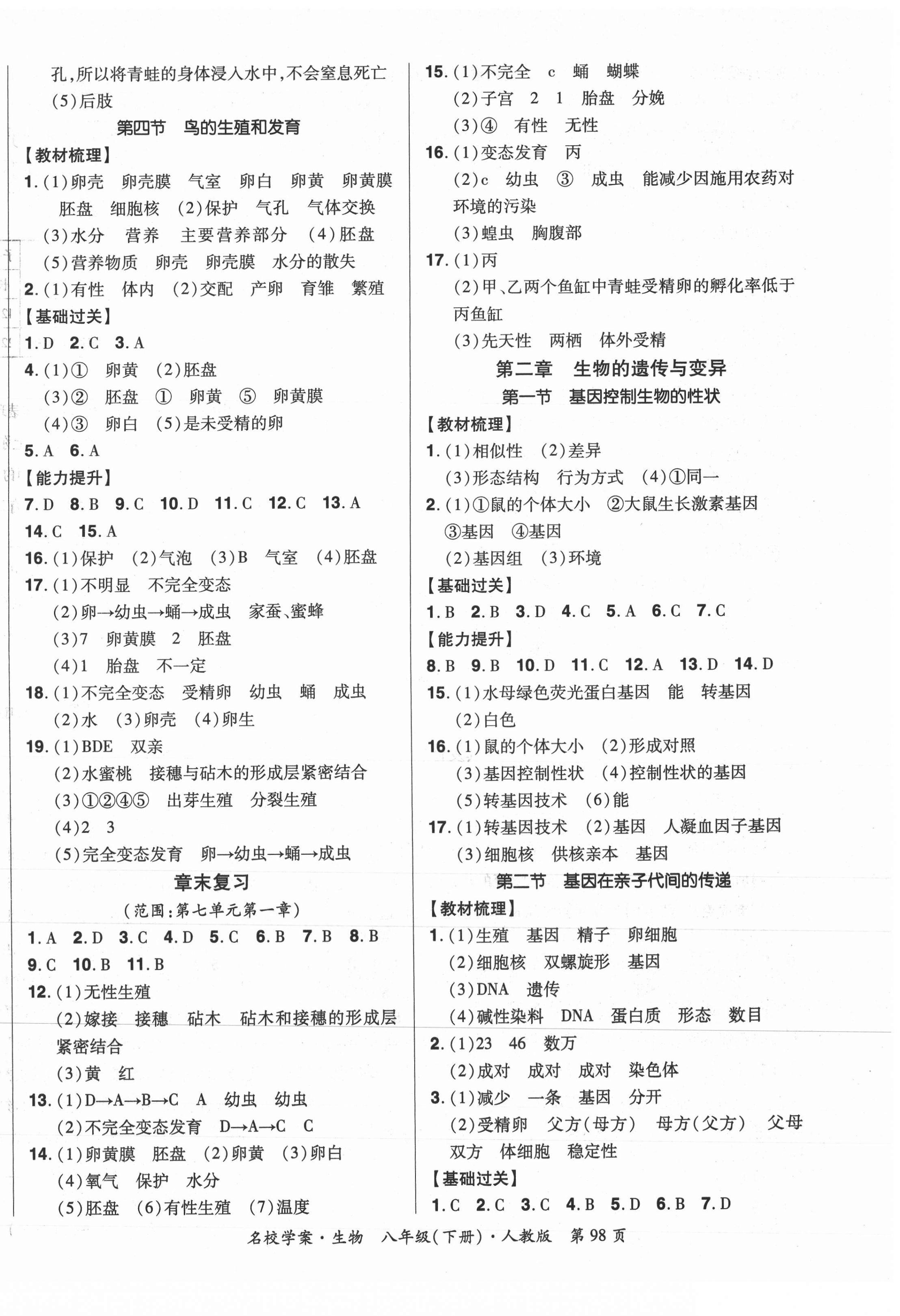 2021年國華作業(yè)本名校學(xué)案八年級生物下冊人教版 第2頁