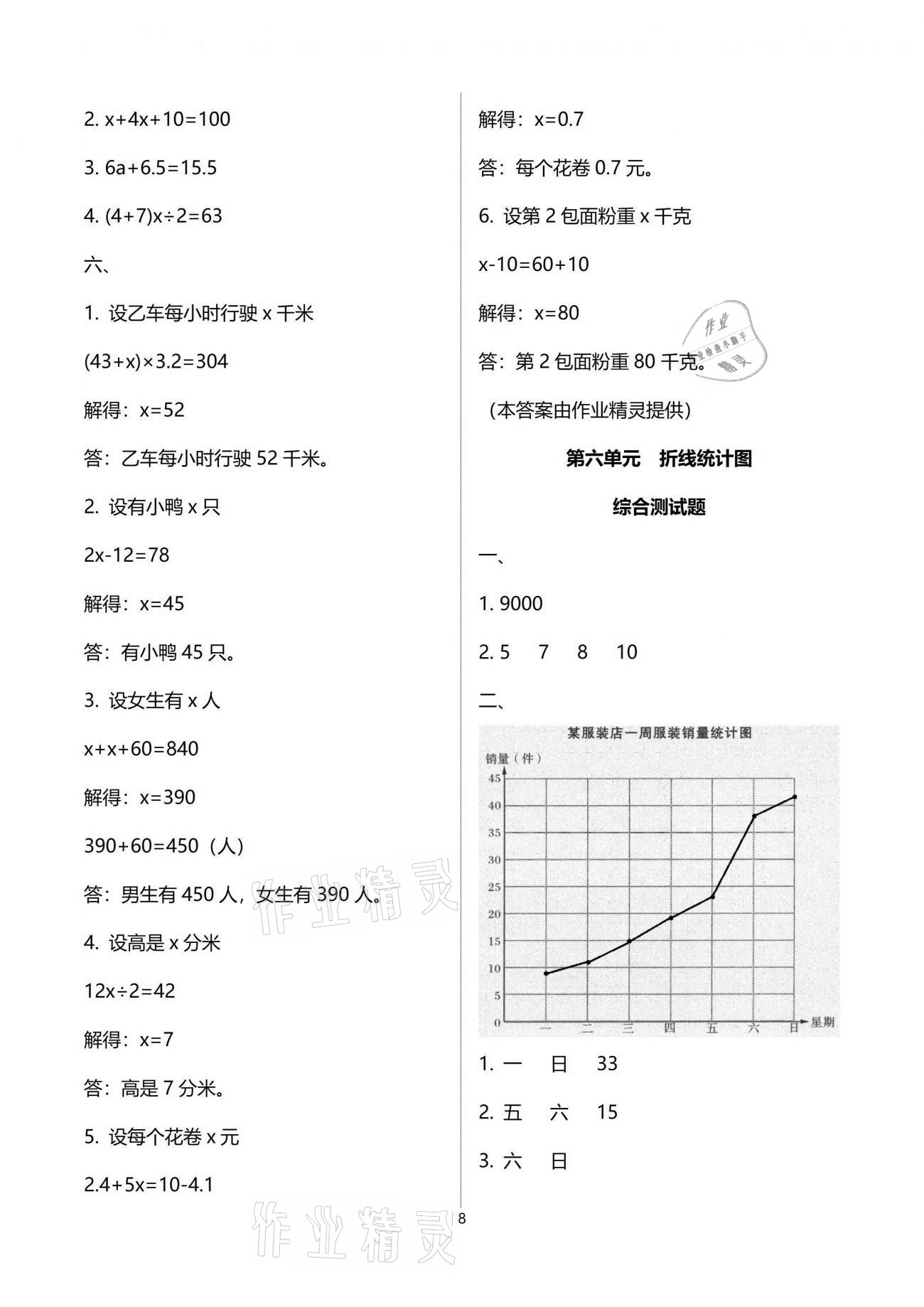 2021年小学数学同步练习五年级下册西师大版西南师范大学出版社 参考答案第8页