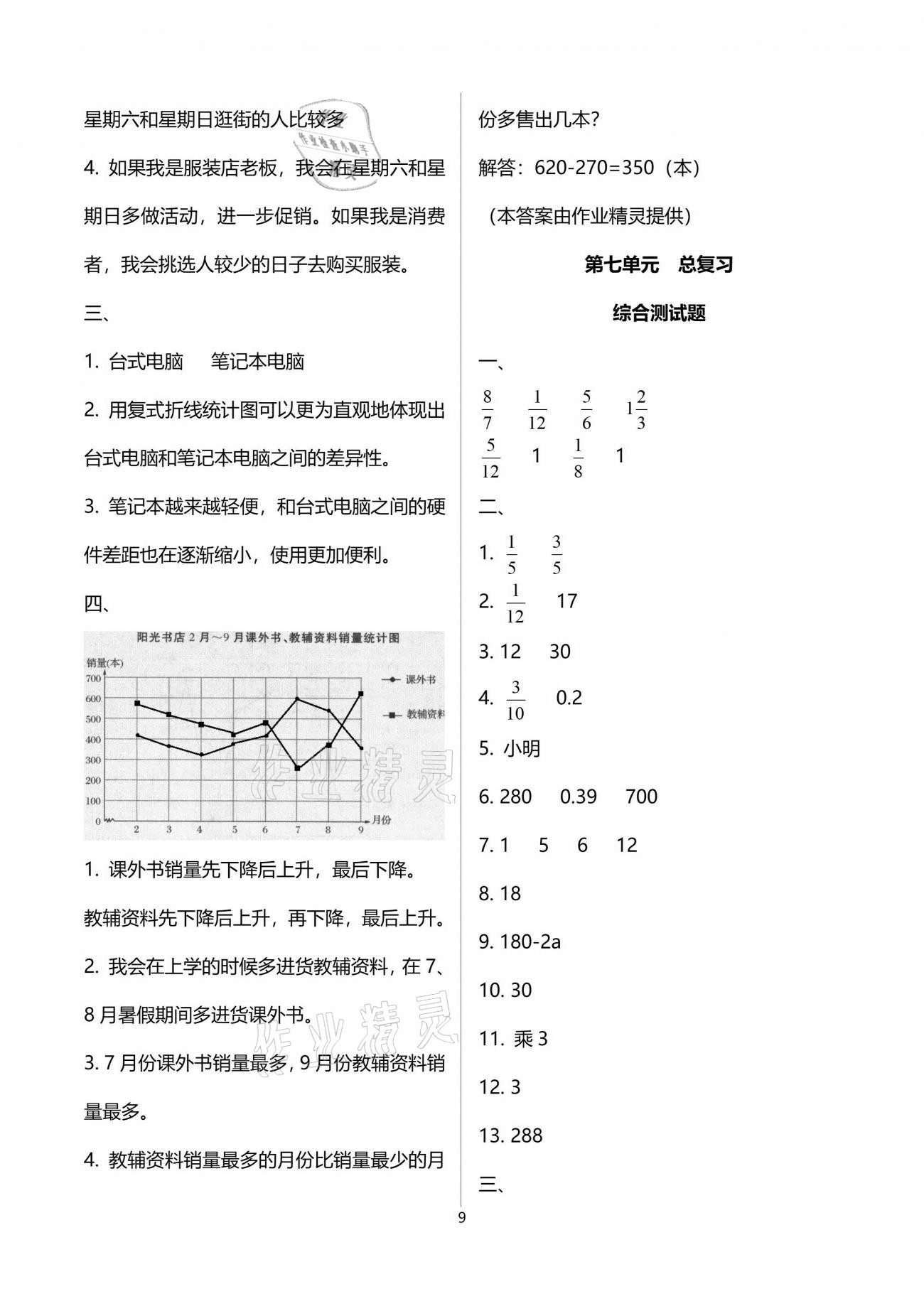 2021年小學(xué)數(shù)學(xué)同步練習(xí)五年級(jí)下冊(cè)西師大版西南師范大學(xué)出版社 參考答案第9頁(yè)